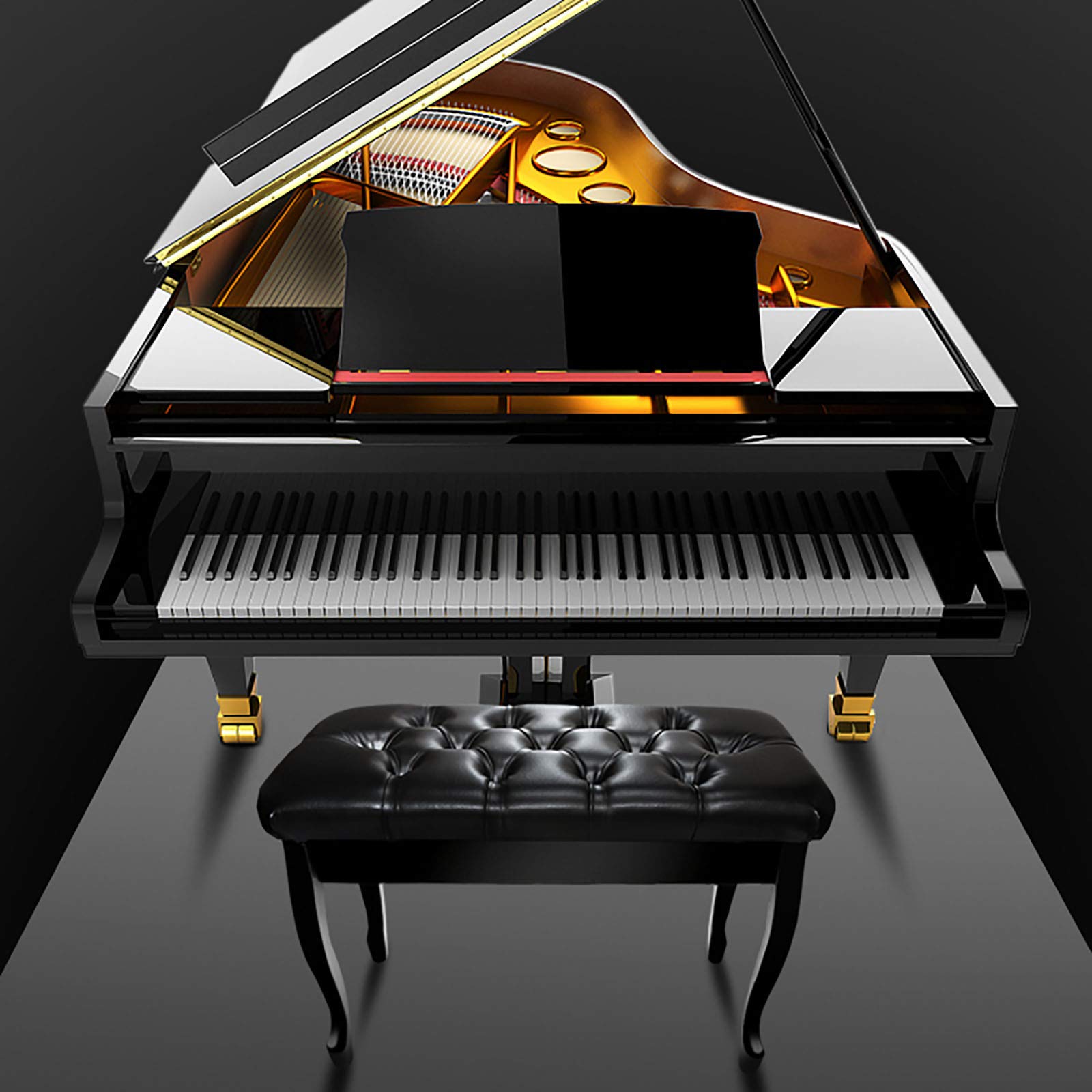 Panca per pianoforte in pelle nera con contenitore, panca professionale per tastiera per trucco e vestiario, altezza regolabile 49 cm