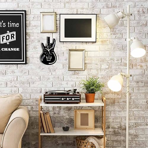 Miniatura 6 de Reloj de pared de vinilo, reloj de pared con patrón de instrumento de guitarra, reloj de pared regalo para los amantes de la música.