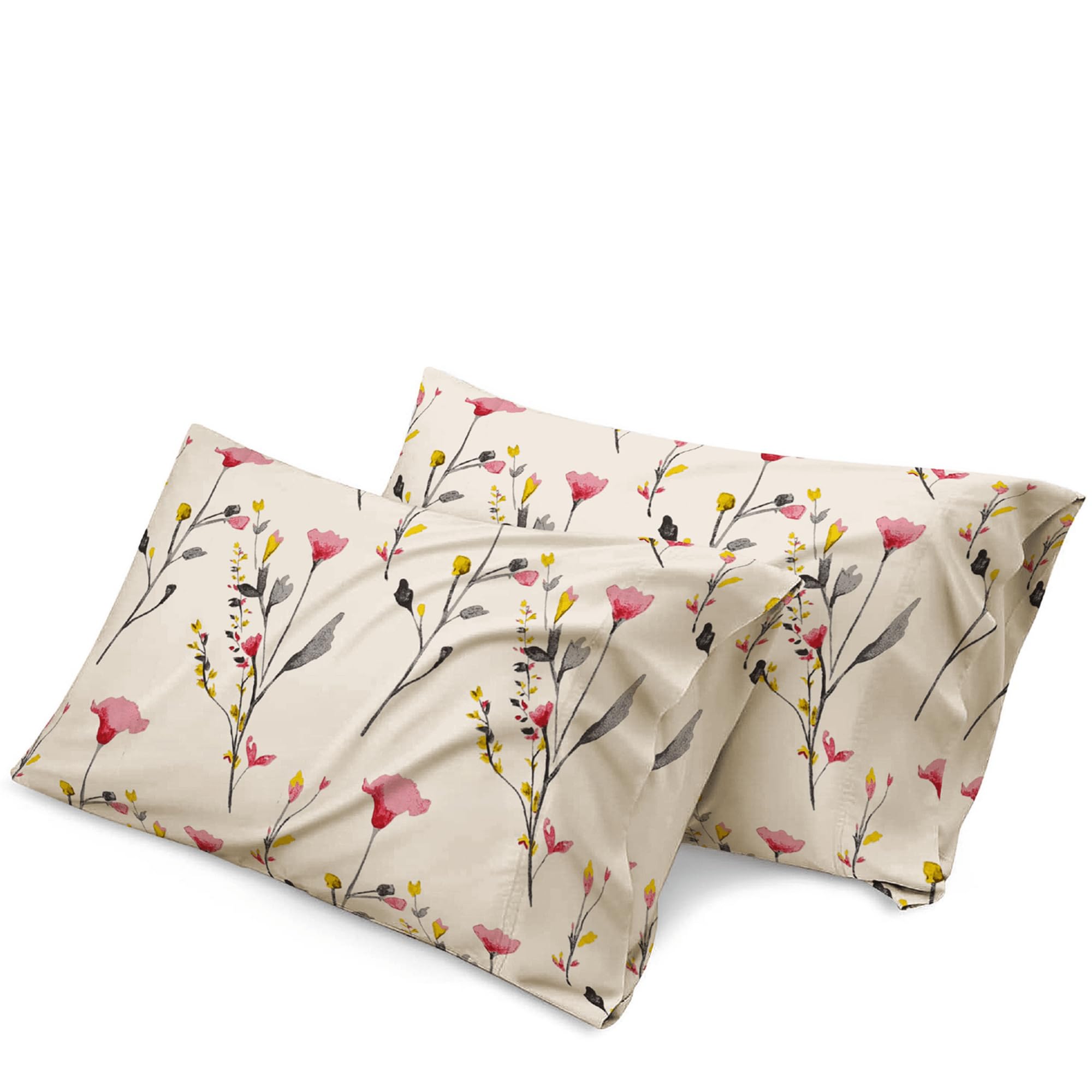 100% Egyptian Cotton Pillowcases Pack of 2 | 400 Thread Count Floral Pillow Covers | Cooling Breathable Soft Luxury Pillow Cases | Hotel Quality Bed Linen | Envelope Closure Machine Washable