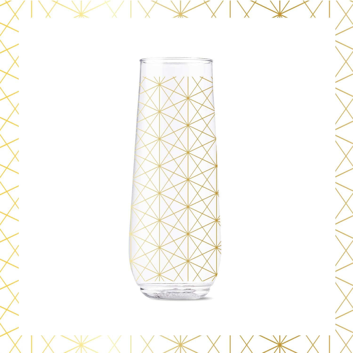 TOSSWARE POP 9oz Flute Linear Gold Series, SET OF 6, Premium Quality, Recyclable, Unbreakable & Crystal Clear Plastic Printed Champagne Glasses (Pack of 2)