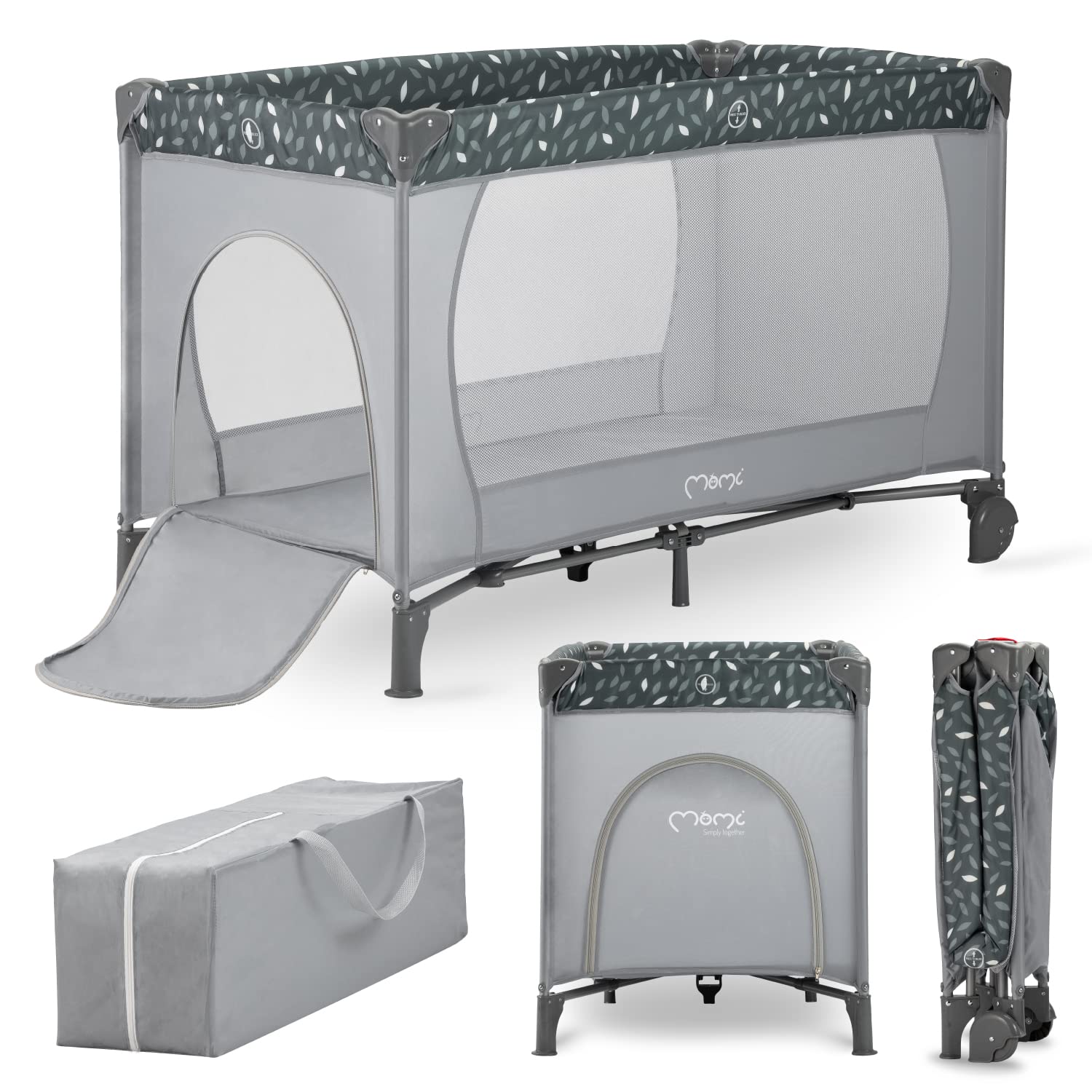 Momi Lit de Voyage BELOVE, pour Les Enfants Jusqu’à 15 kg de Poids corporel, Largeur 65 x Longueur 125 x Hauteur 78 cm (plié 21 x 23 x 80 cm), lit de Voyage pour Enfants avec Matelas, 2 Roues