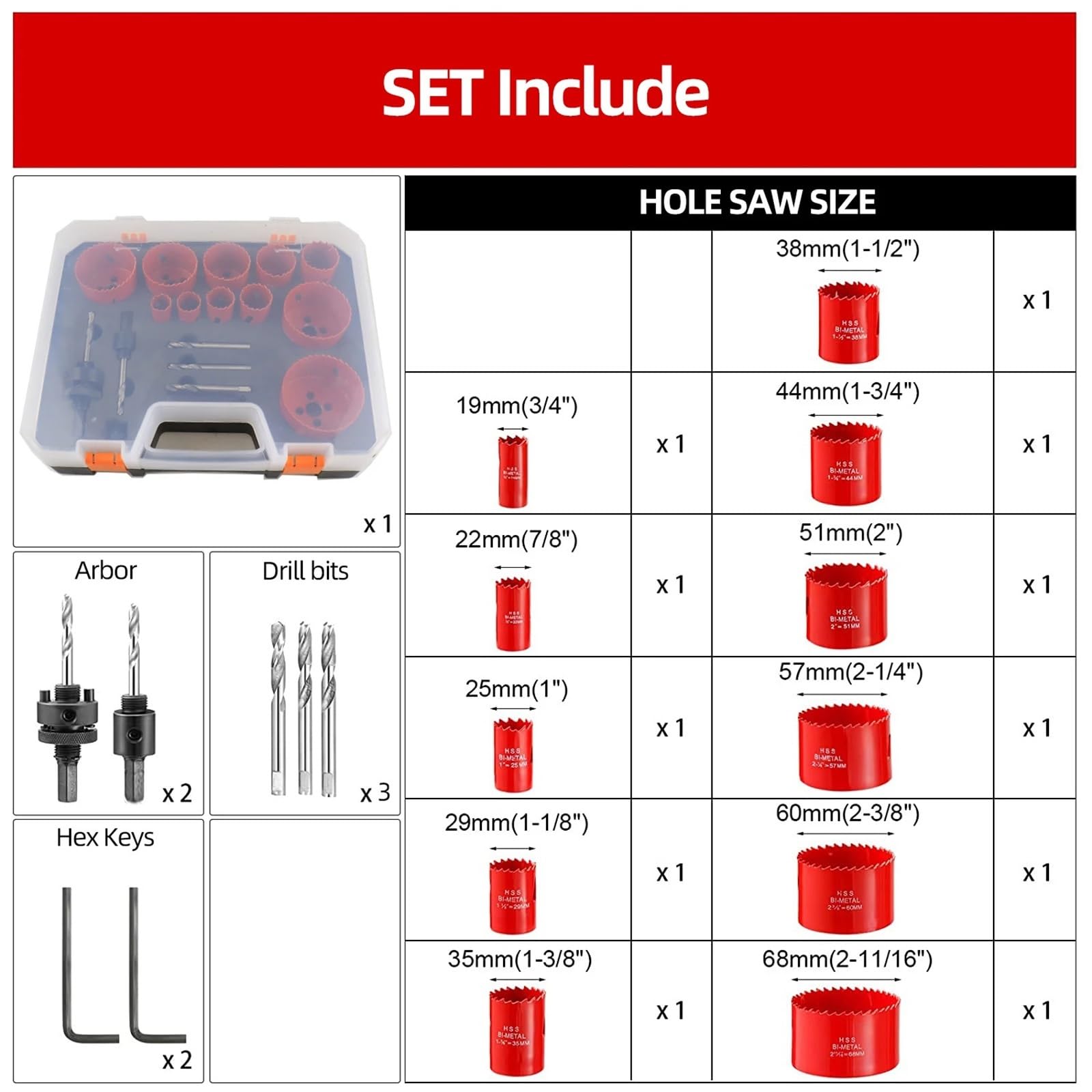Kit Di 19 Seghe A Tazza Da 19-68 Mm M42, Punte For Seghe A Tazza Bimetalliche, Set For Forare Il Legno, Trapano Su Tubi, Regali For Papà