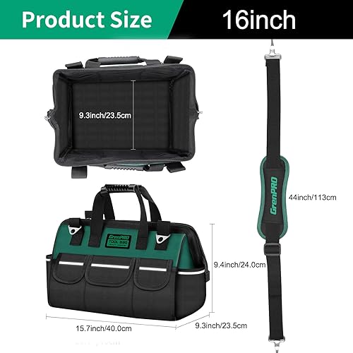 Miniatura 3 de GREN PRO - Bolsa de herramientas de 16 pulgadas, bolsas de herramientas grandes y resistentes, bolsa de herramientas de boca ancha con correa de