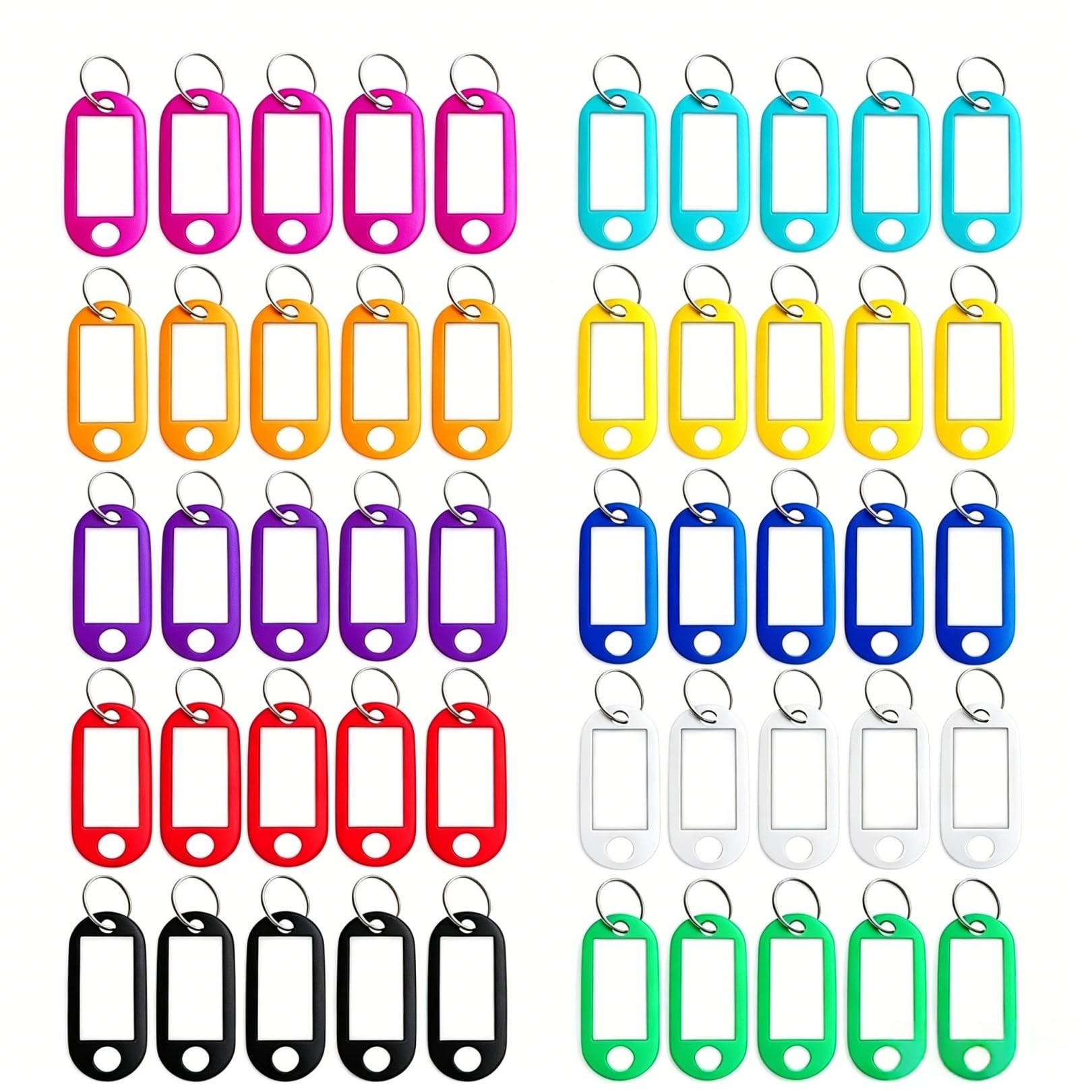 50 PCS Key Tags with Split Ring Clear Window Label Fobs 10 Assorted Colors