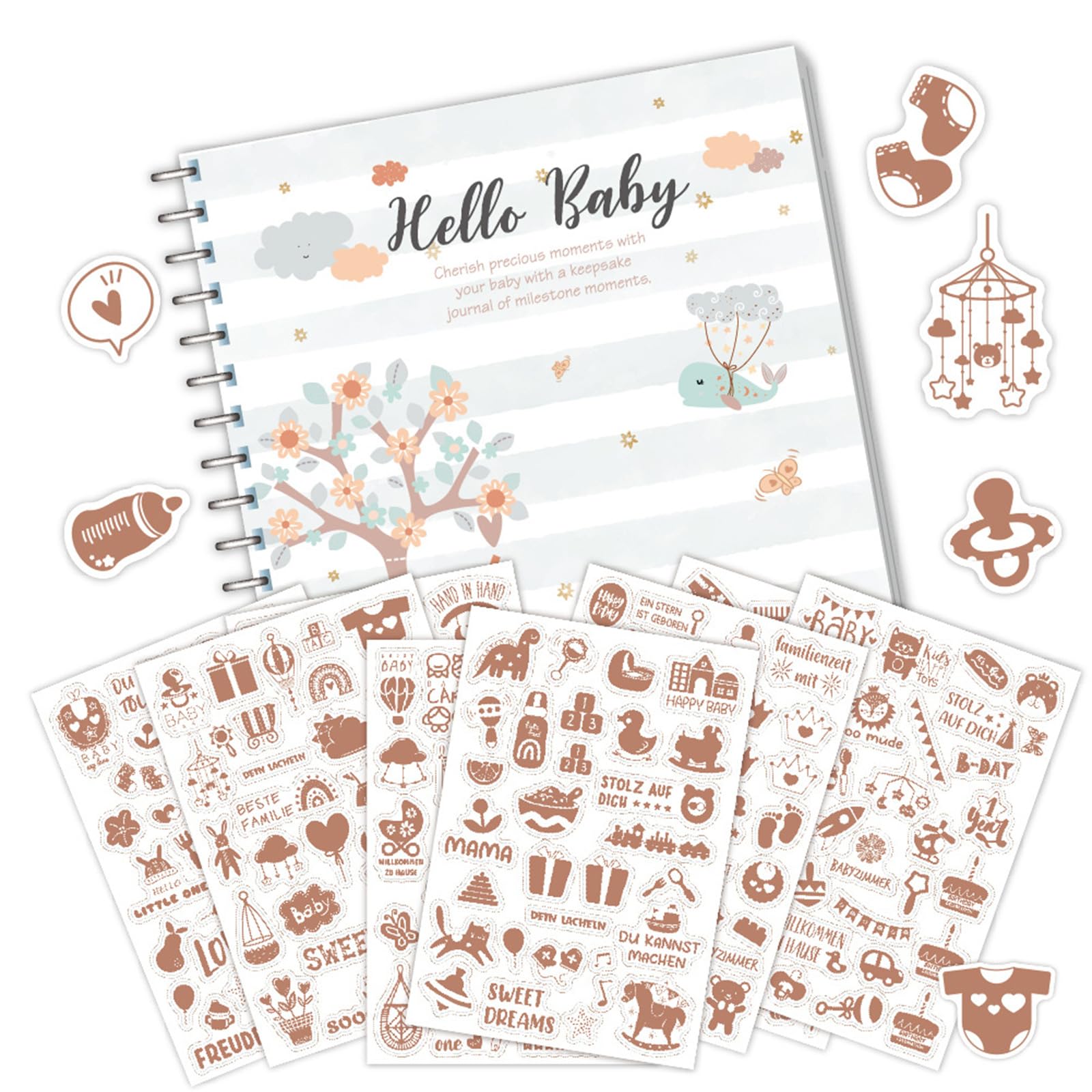 Gender Neutral Baby Record Book Scrapbook Journal Photo Album with Sticker for Newborn From Pregnancy to Age 1 Growth Record Book