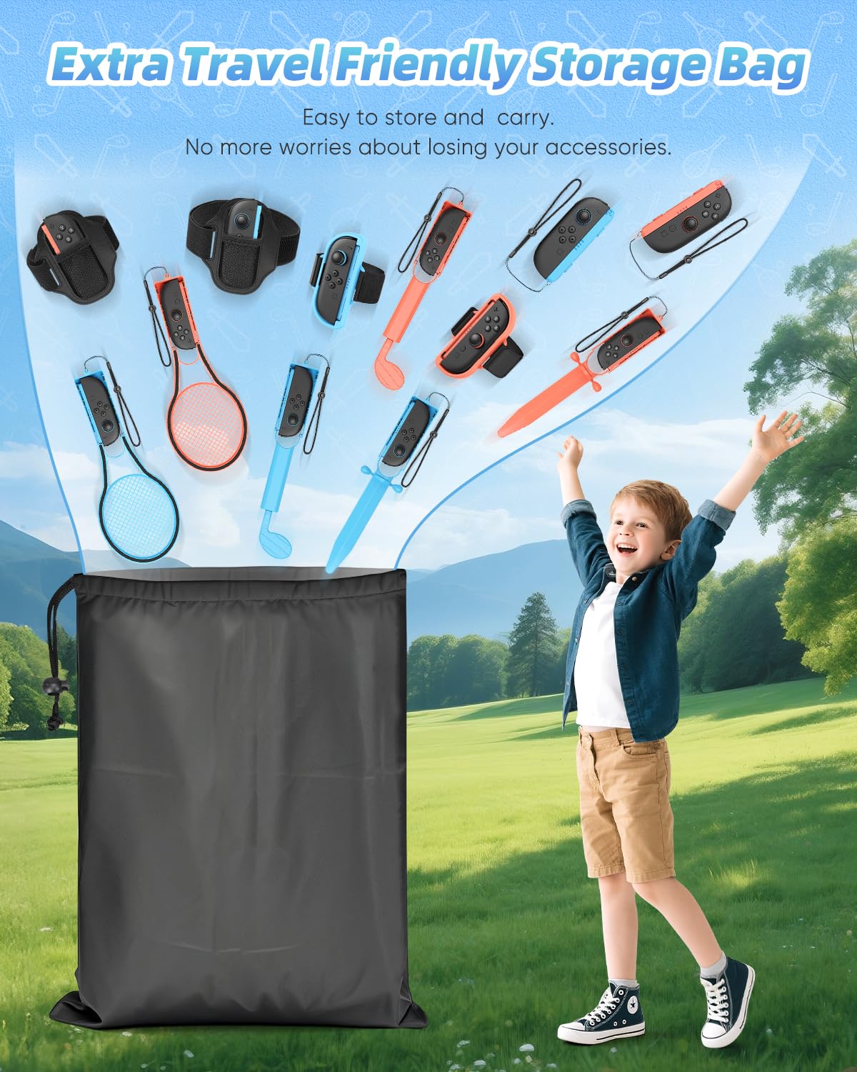 [13 in 1 - for Switch2/1] - Switch Sports Zubehör-Set für Nintendo Switch2/1/ OLED, Familien-Party Sportspiele Kit mit Tragetasche - Kompatibel mit Joy-con 2 & allen Switch Sports-Spielen