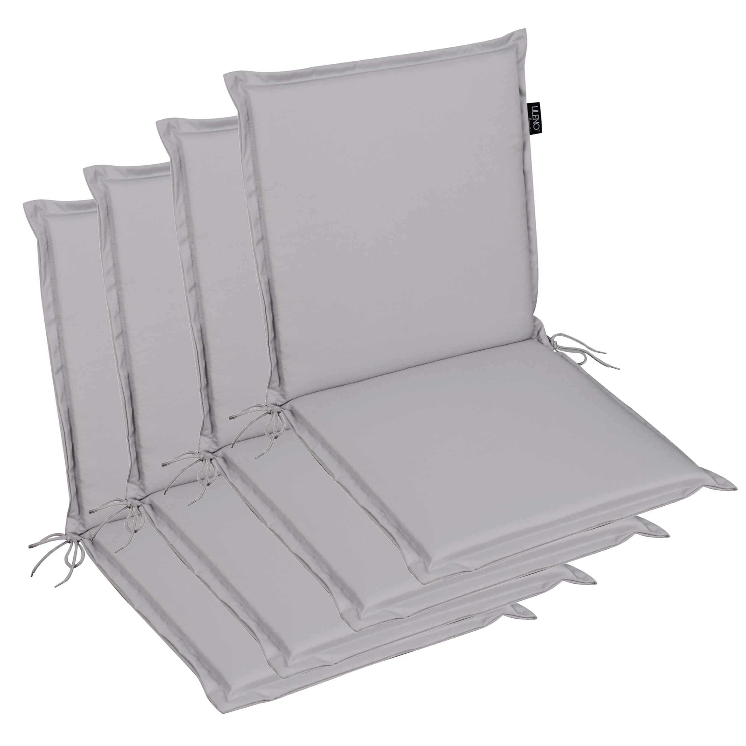 LILENO HOME MIA - Set di 4 cuscini per sedia da giardino, supporto per schienale basso, colore: grigio, comodi cuscini per sedie da giardino per mobili da giardino