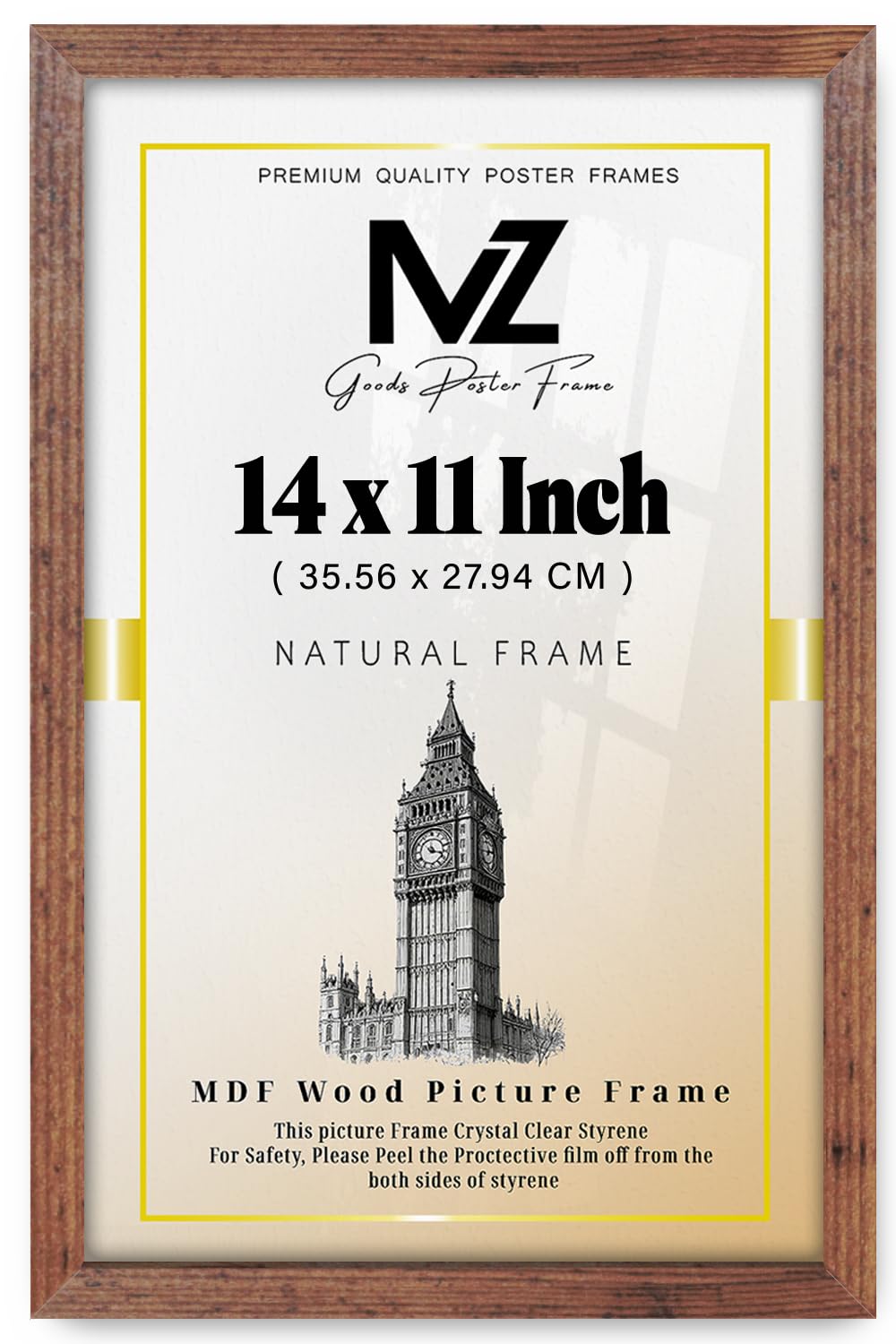 MZ GOODS | MDF Picture Frame (35.56 x 27.94 CM) 11 x 14 for Posters, Artwork & Wall Décor, Elegant MDF Finish, Secure Hanging Hooks Included [ Rustic ]