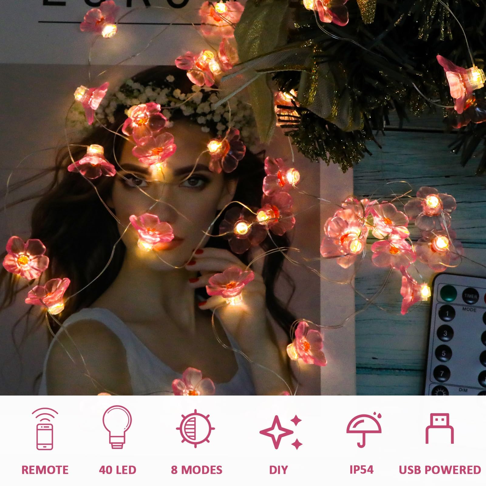 Luci LED A Fiore - 4 Metri, 40 LED - Telecomando E Timer - Per Interni/esterni, Matrimoni E Natale