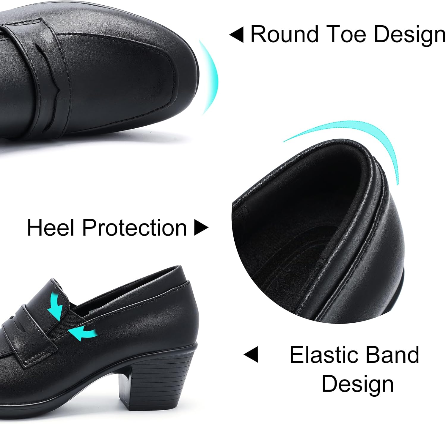 Women's 2026 Low Heeled Loafers - Comfortable Leather Slip-On Pumps with Chunky Block for Work, Casual and Office Business