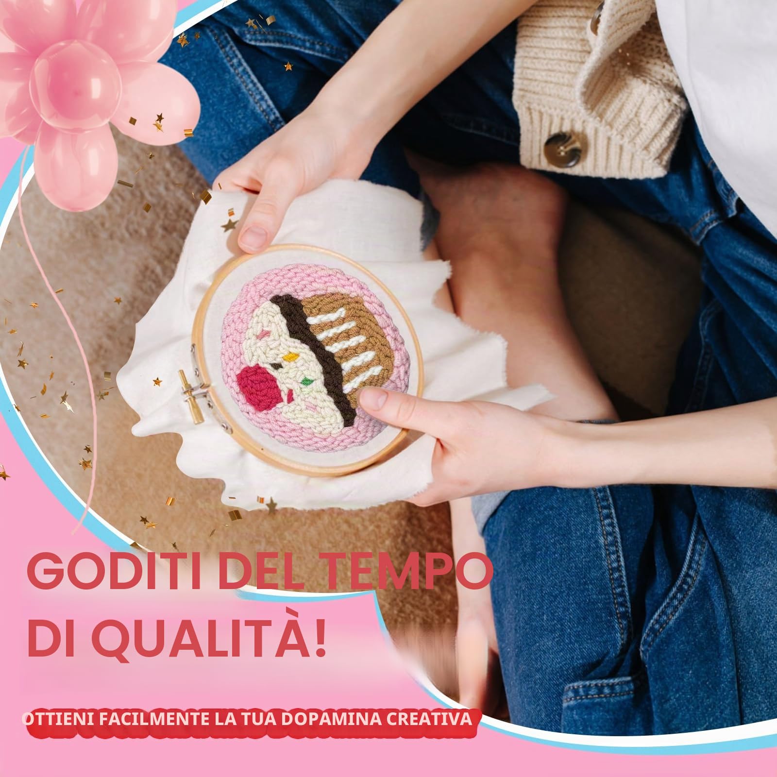 yuegool Kit di 6 sottobicchieri con ago perforatore, facile da ricamare fai da te, per principianti e regalo di San Valentino con motivi, strumenti e istruzioni