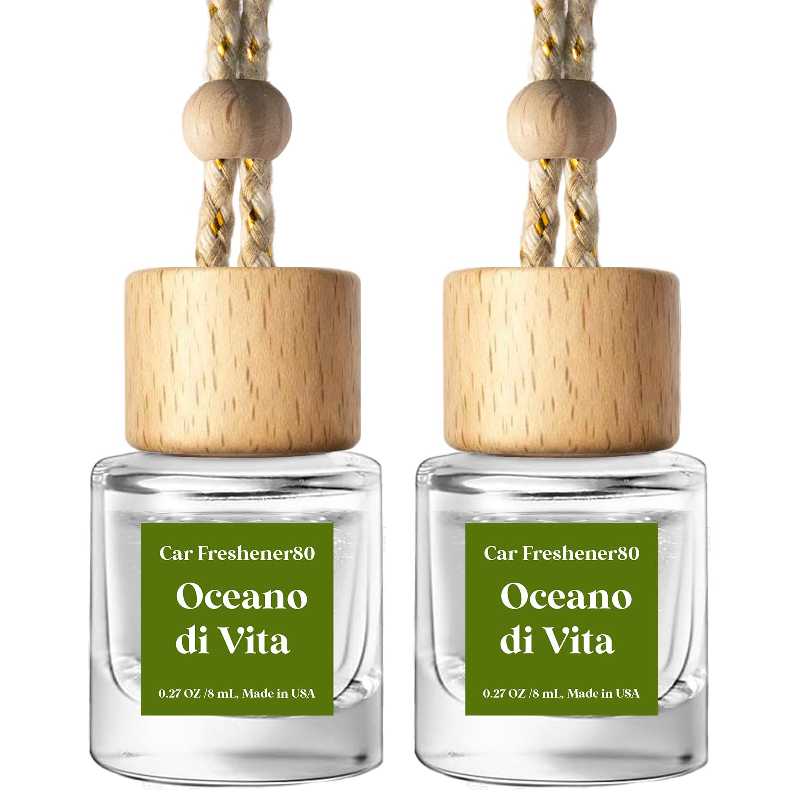 C Classy Hanging Car Air Freshener 2 Pack, Oceano Essential Oil Diffuser, Long-Lasting Fragrance, Cute Glass Bottle Car Accessories for Women &amp; Men, Made in USA