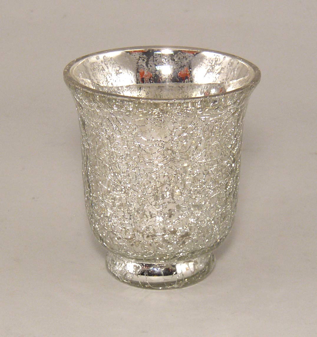 Mercury Glass Votive Candle Holder Silver Crackle Glass Effect Set of 4