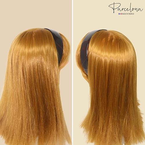 Miniatura 6 de Parcelona Diadema de pelo flexible de celuloide marrón con concha de tortuga francesa extra ancha para mujer, agarre fuerte, antideslizante,