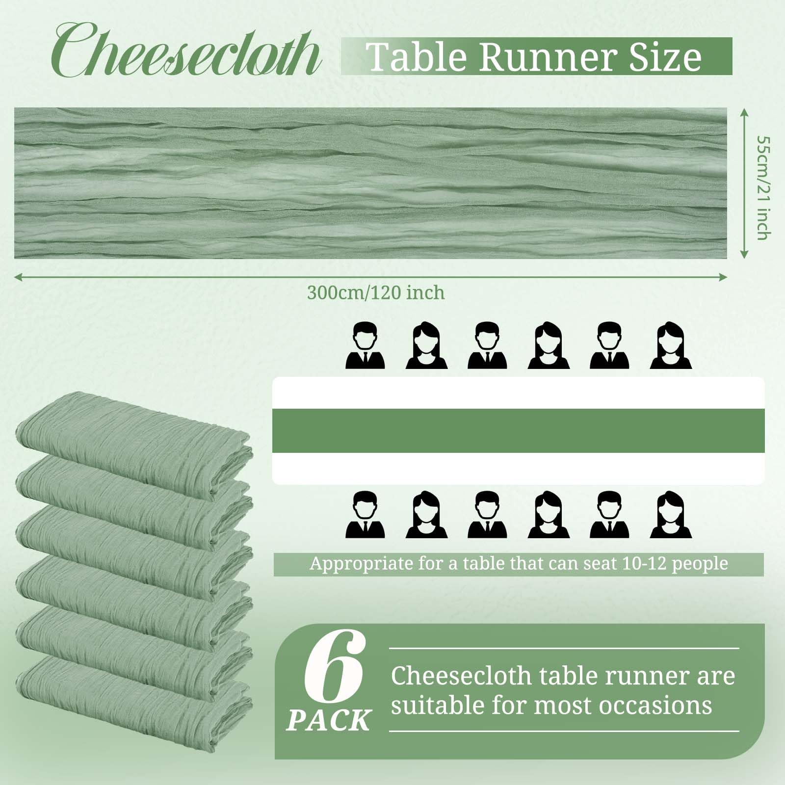 Confezione da 6 runner da tavola in garza verde salvia, 3,5 m garza boho 51 × 300 cm rustico romantico lungo per festa di nozze addio al nubilato Ringraziamento decorazione natalizia