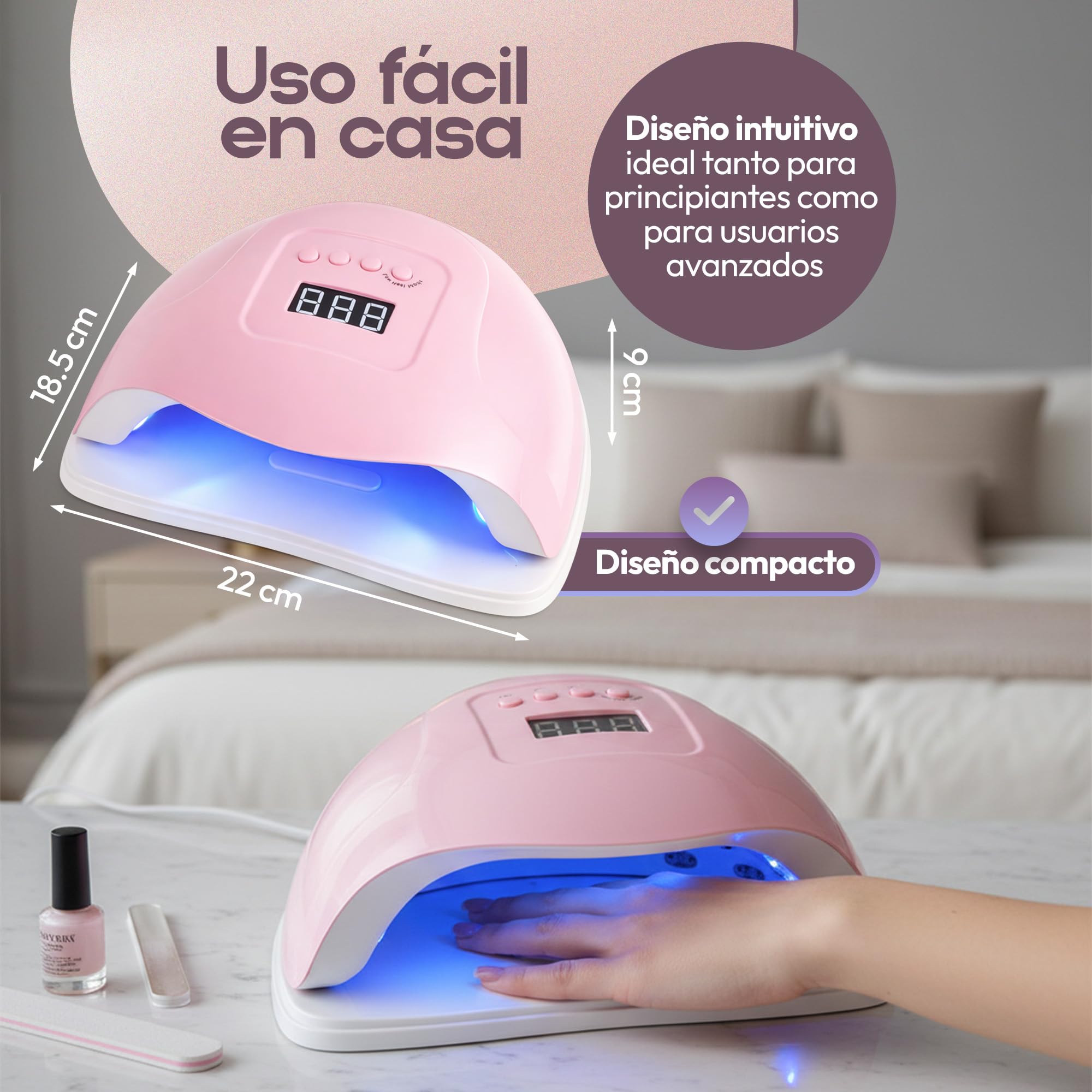 Lámpara Secadora Uñas LED UV 150W con 4 Temporizadores, Secador de Uñas con Sensor Automático