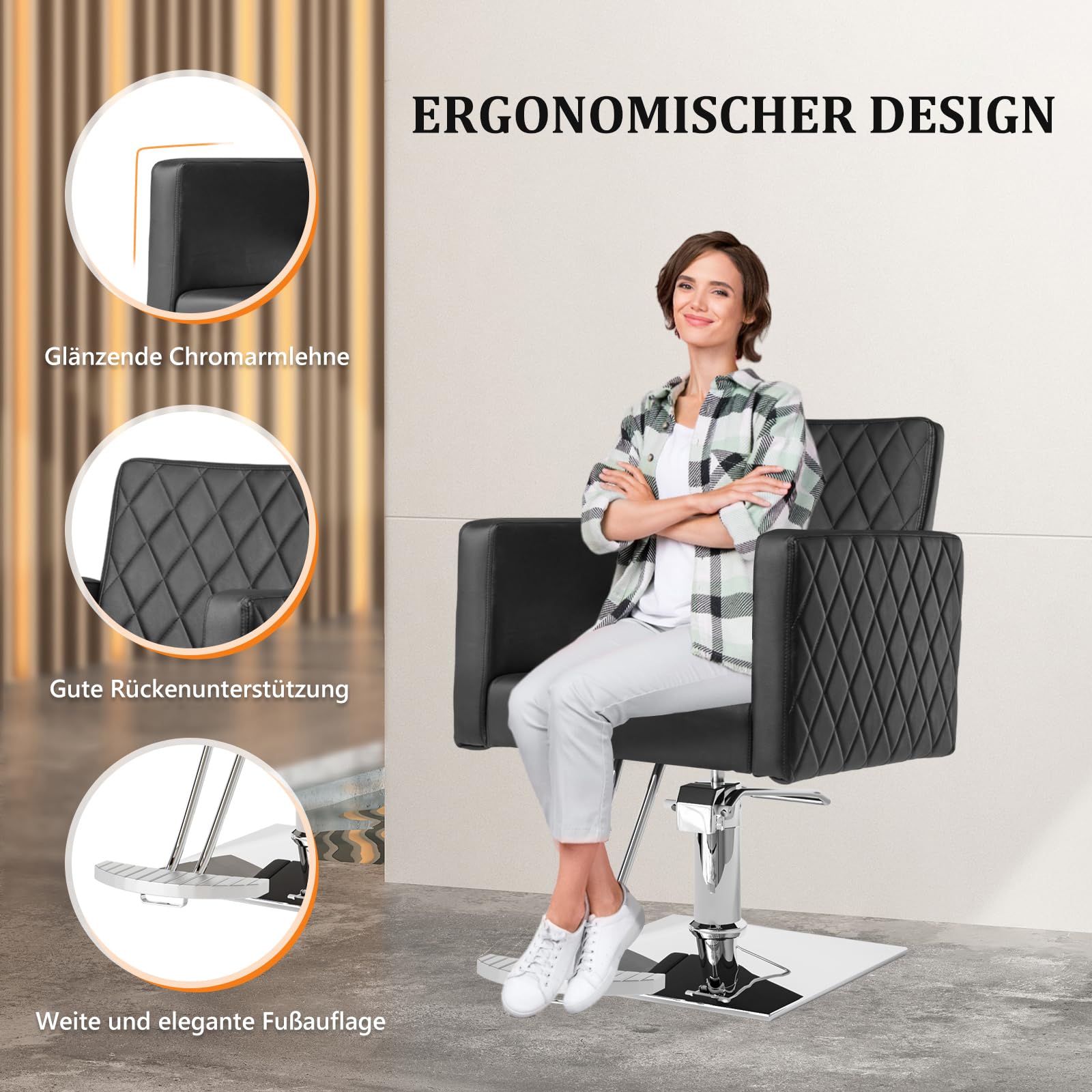 Bonnlo Sedia da parrucchiere regolabile in altezza 90-105 cm, girevole a 360° e portata 150 kg, sedia da parrucchiere con poggiapiedi e schienale aperto, sedia da barbiere in pelle PVC, colore nero