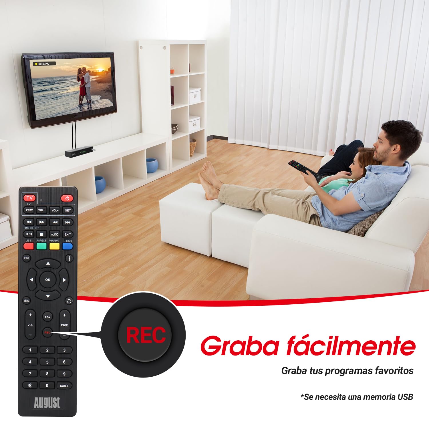 August DVB415 Decodificador TV TDT HD, Receptor TDT HD para DVB-T DVB-T2 TV 1080P HDMI y Scart con Reproductor Multimedia PVR para Grabación