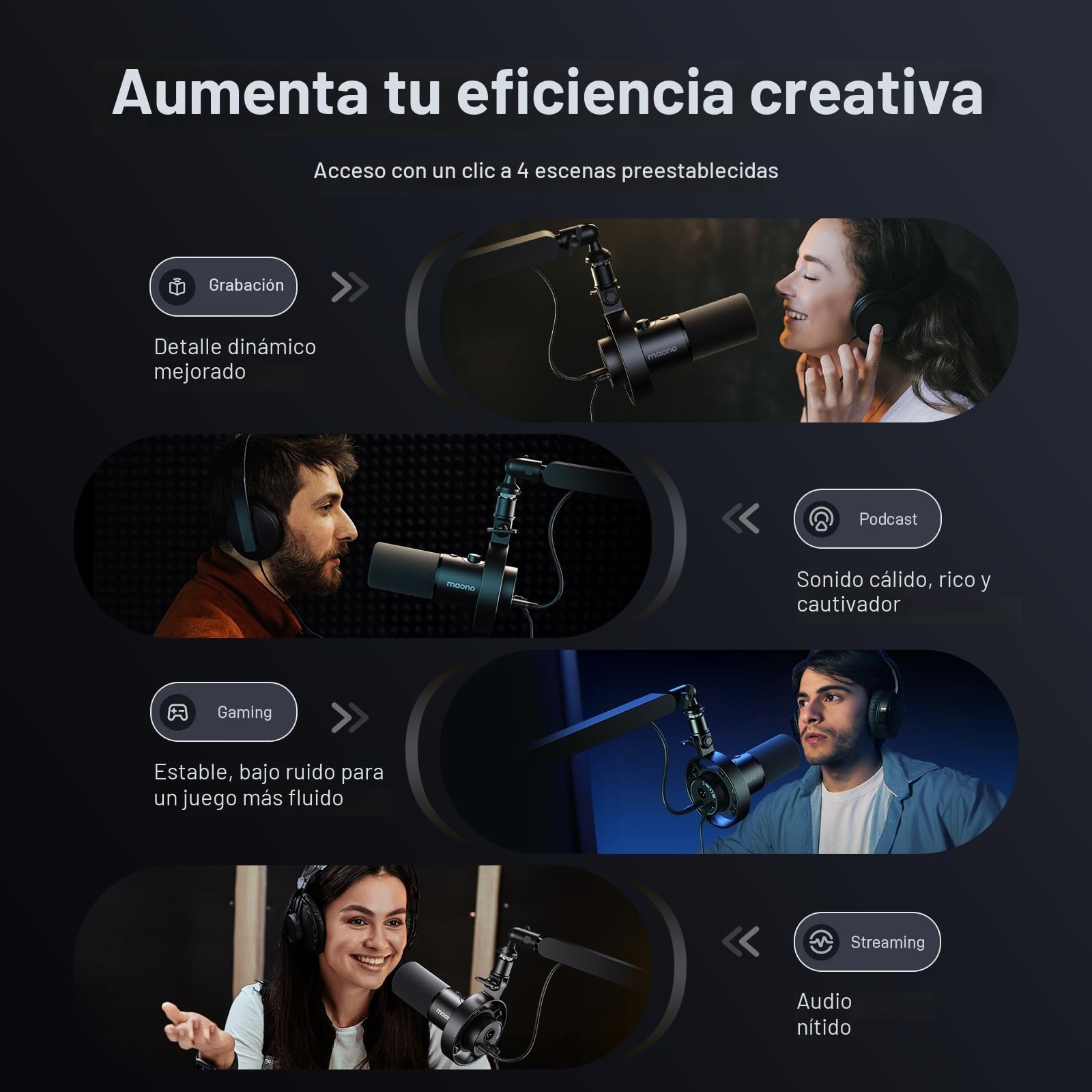 MAONO Micrófono PD300X para Podcast, Micro Profesional XLR/USB, Hi-FI 192 kHz/24 bits, reducción de Ruido, Software Link, para podcasting y grabaciones de Voz en Estudio