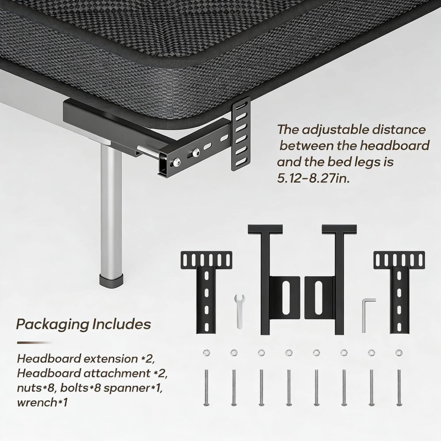 Headboard Brackets for Metal Bed Frame, Heavy Duty Headboard Attachment Kit with Hardware, Adjustable Headboard/Footboard Extension Brackets for Twin, Full, Queen, King Beds, 2 Pack (Black)