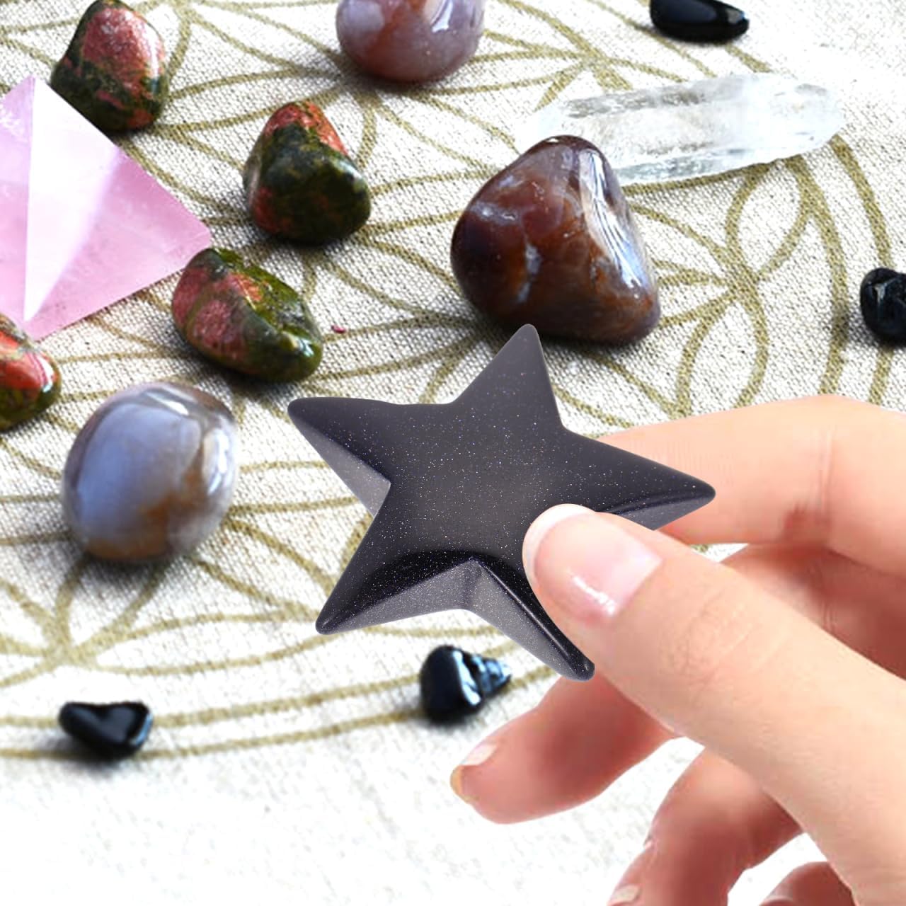 FRCOLOR Hand Carved Polished Shaped Stone Ornament Pentagram Decor for Home Meditation Office Desktop Display DIY Jewelry Craft 1.85 X 1.85 X 0.31 in image 5
