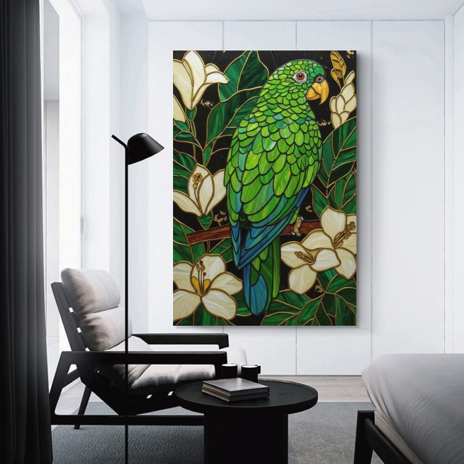Junmoney Wall Art Print Stained Glass Parrot, 24x36inch(60x90cm), for Bedrooms, Workspaces And Everyday Interiors, Stylish Home Artwork for Focal Walls