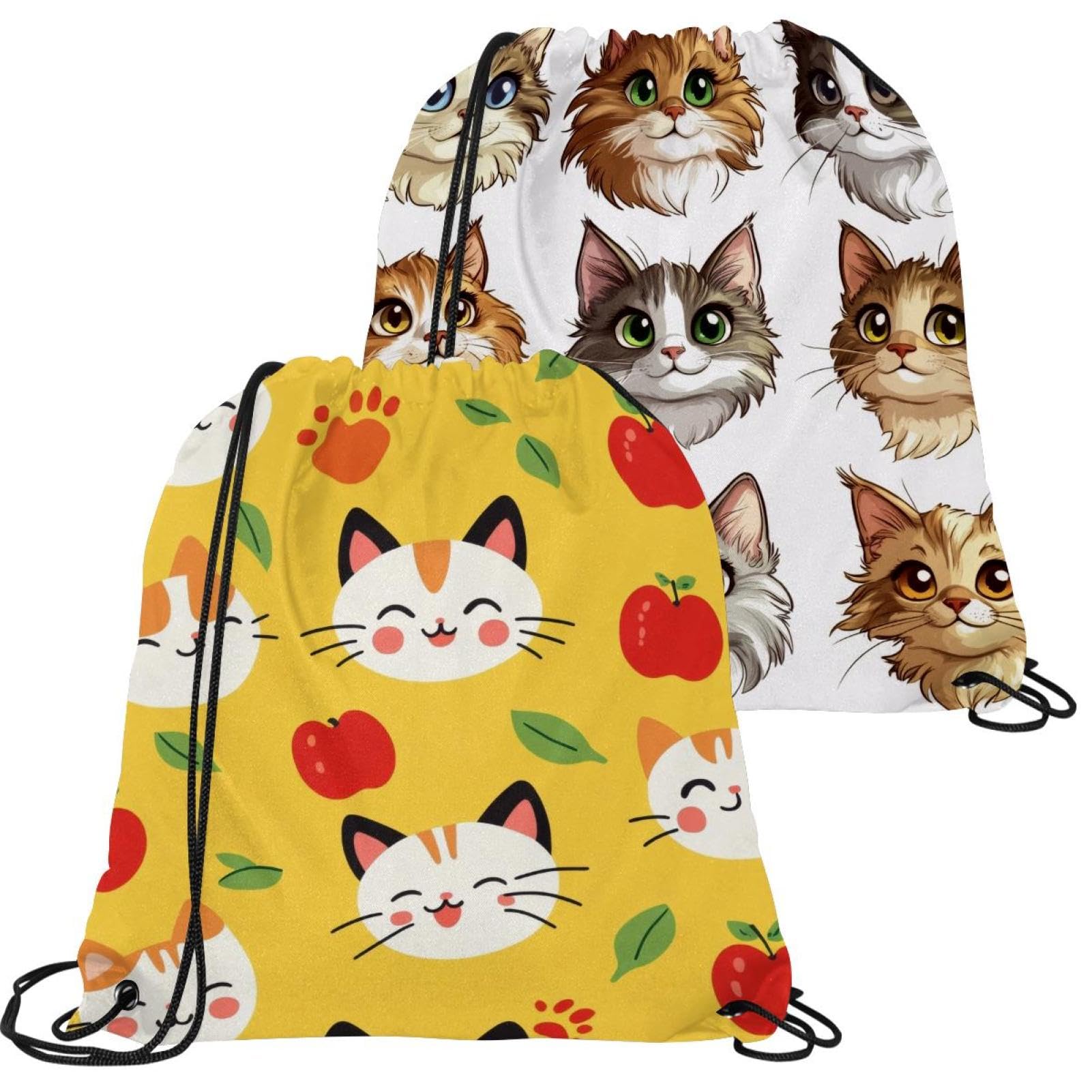 Sac pliable à cordon chat jaune étanche et ultra léger lot de 2 pièces