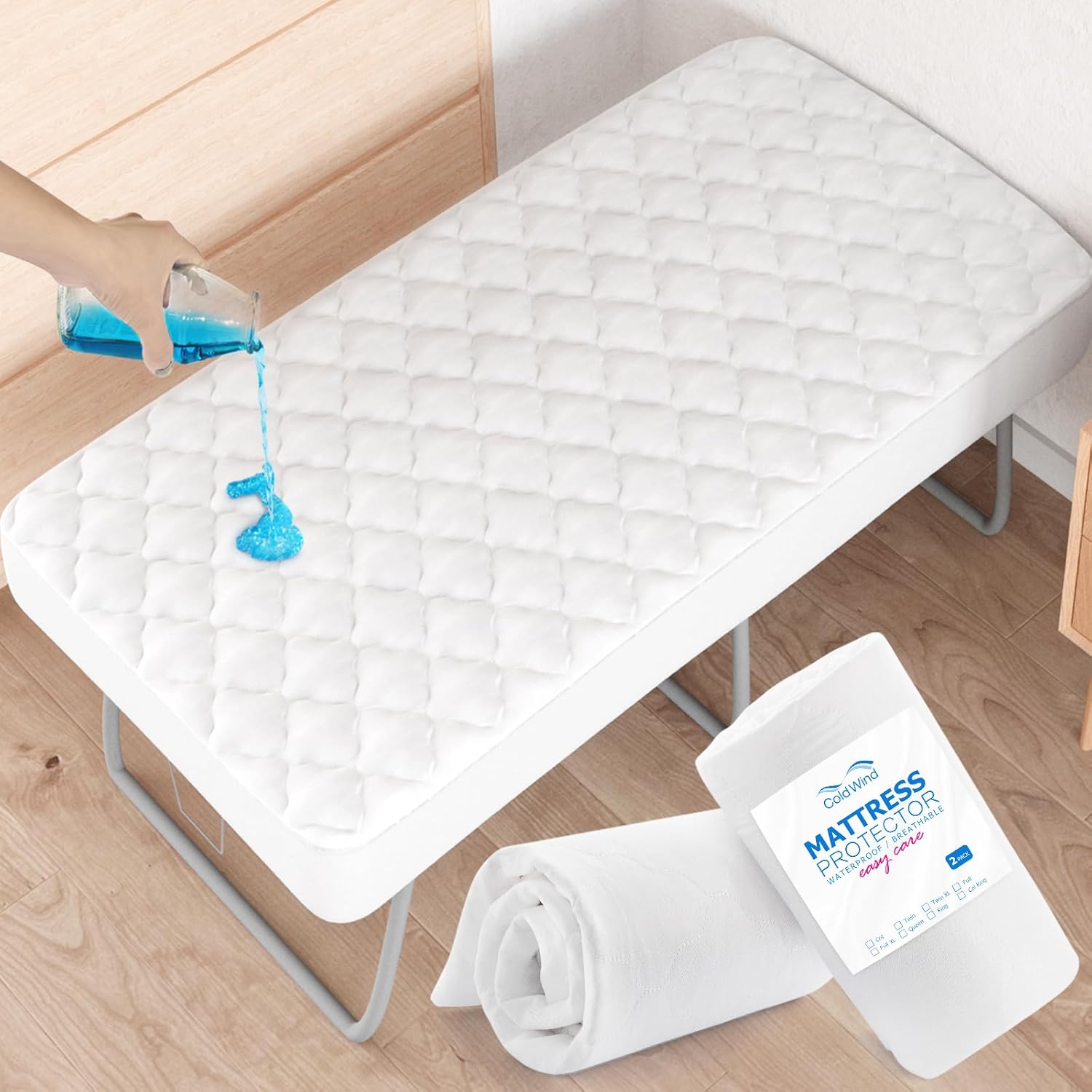 Cot Mattress Pad Waterproof 2 Pack, Quilted Cot Size