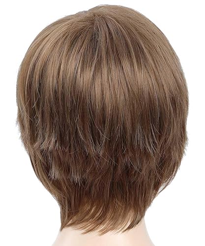 Miniatura 4 de JOLNVCA Pixie Cut - Pelucas de cabello sintético lacio con flequillo para mujeres blancas (rubio mezclado marrón)