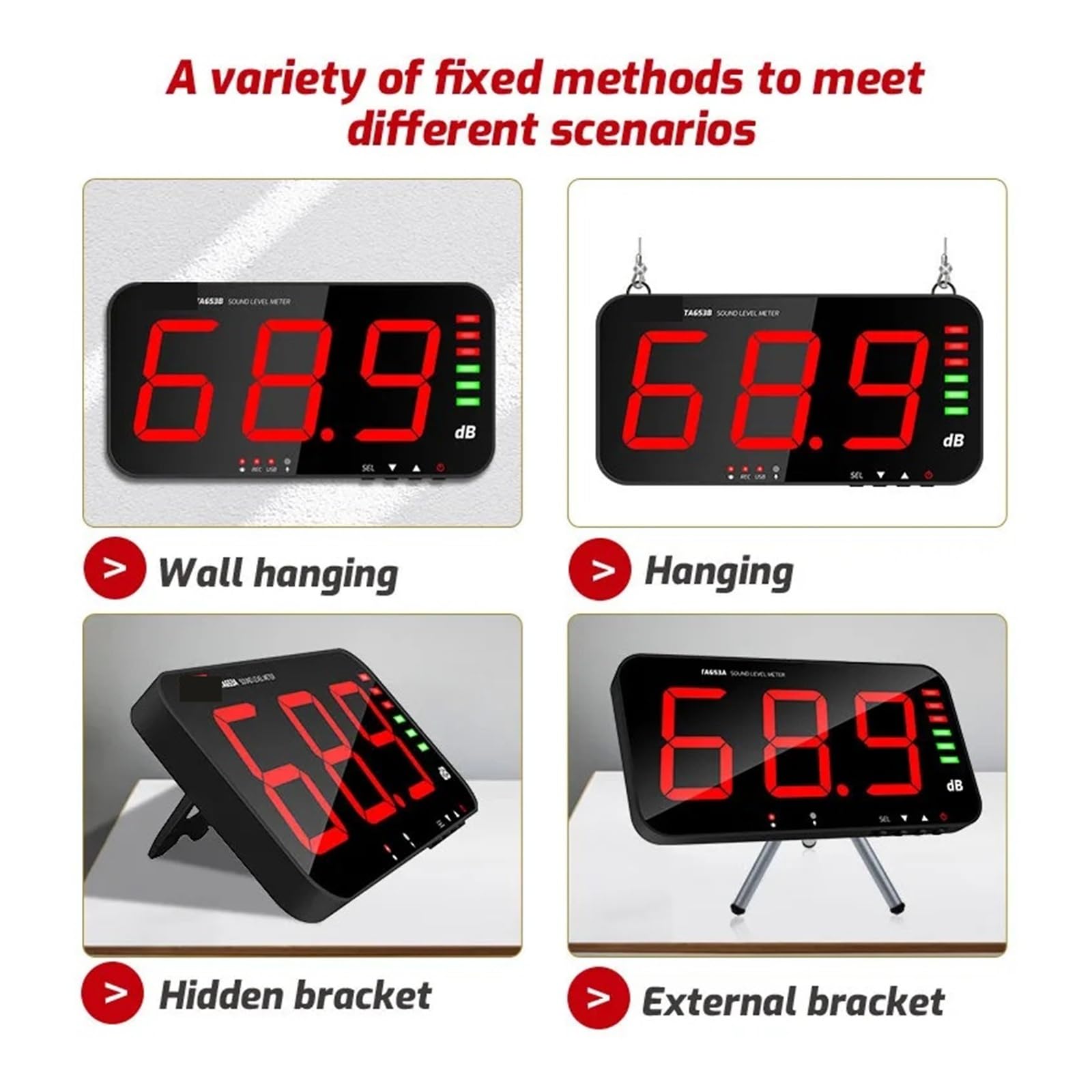 Medidor de Decibelios, Medidor de nivel sonido digital con pantalla grande, medidor ruido DB, for colgar en la pared