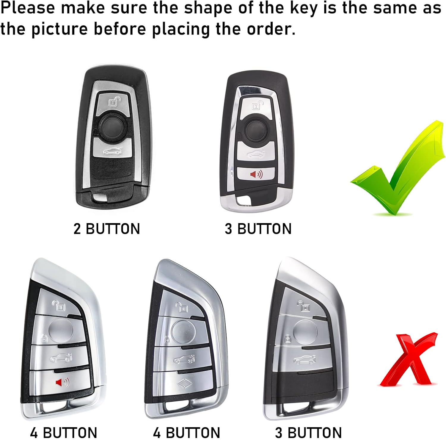 Jaronx Compatible With BMW Key Fob Cover 1'F20/2'F22/3'F30/4'F32/5'F10/6'F11/7'F01/X3 F25/X4 F26/M3 M4 M5 M6, Metal Keyfob Cover Carbon Fiber Pattern Silicone Rubber For BMW Key Accessories(1 Set)