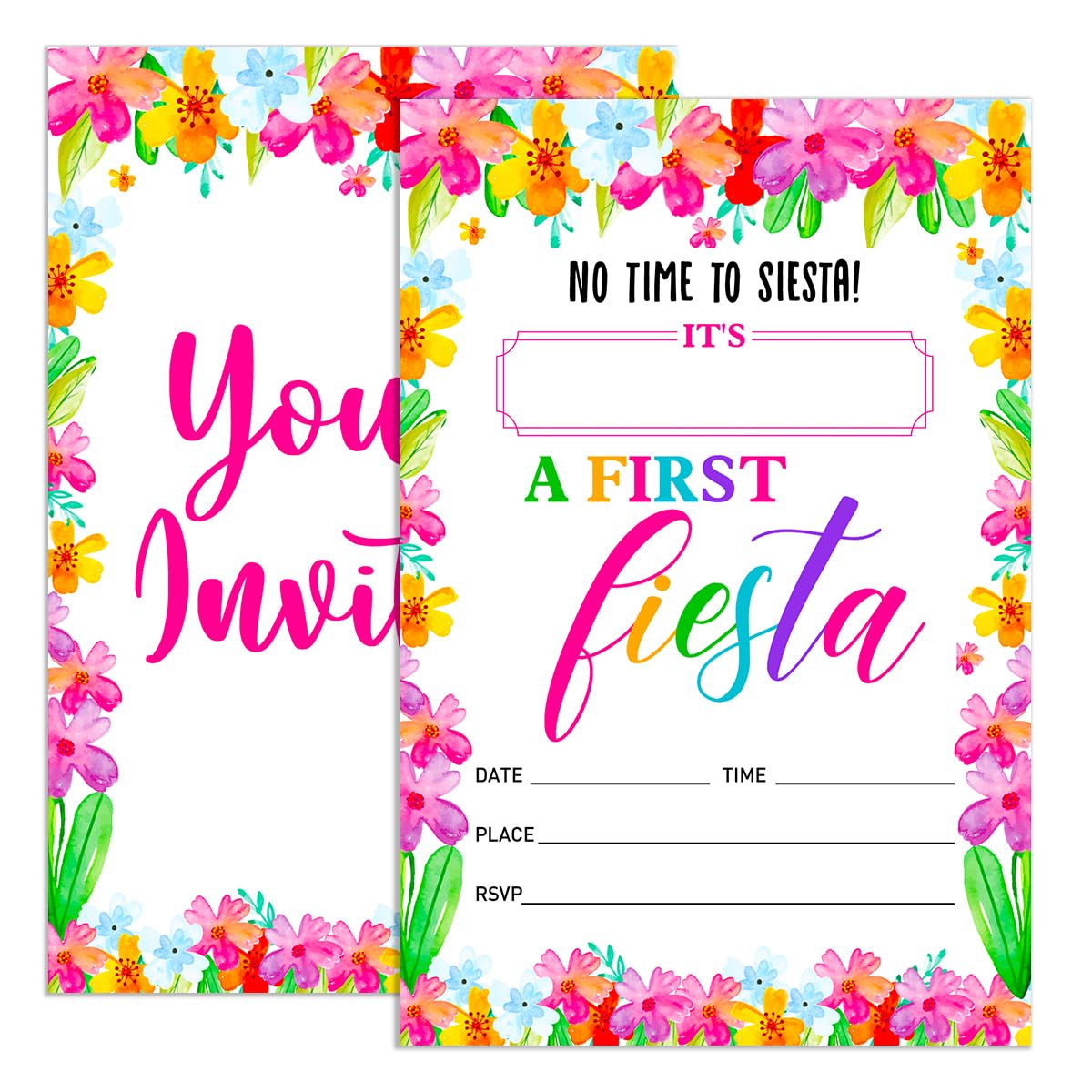 UDNADKEX First Fiesta Birthday Invitations for Girl Mexican with Envelopes, Invites for 1st Birthday Party Cinco De Mayo, Fiesta Birthday Party Invitations Cards, No Time to Siesta, 4"x6" Set of 20