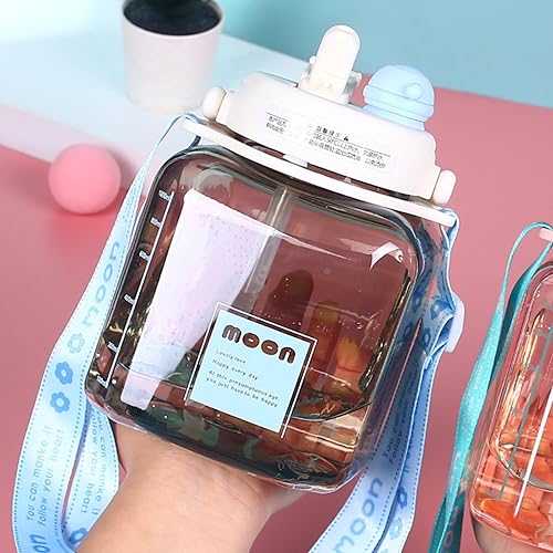 Miniatura 3 de Tainrunse 1 juego de 40.6 fl oz botella de agua con correa de gran capacidad a prueba de fugas portátil deportes al aire libre botella de paja para