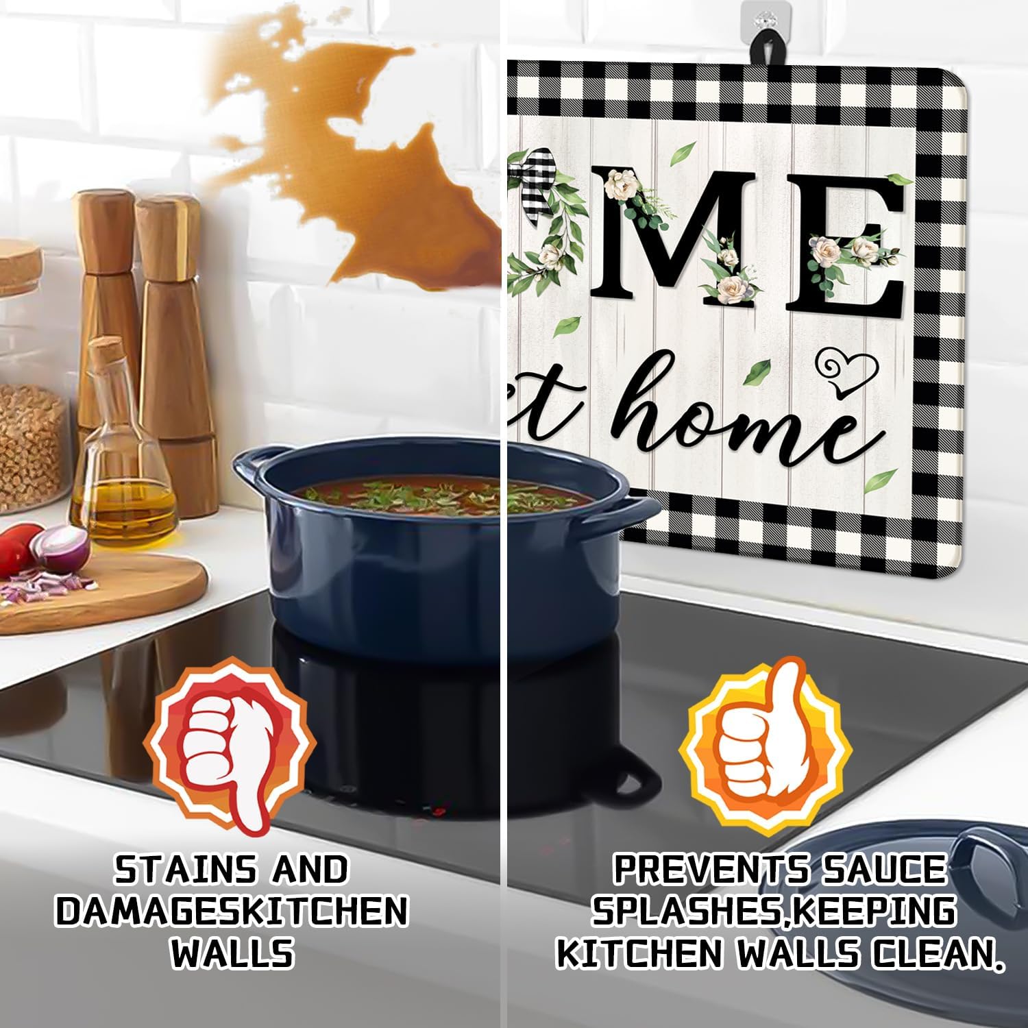 Sweet Home Stove Top Cover, Eucalyptus Stove Covers for Electric Stove, 20''X28'' White Heat Resist Kitchen Glass Stove Mat Farmhouse Decor Gas Stove Pad Summer Cooktop Ceramic Mat Oven Mats