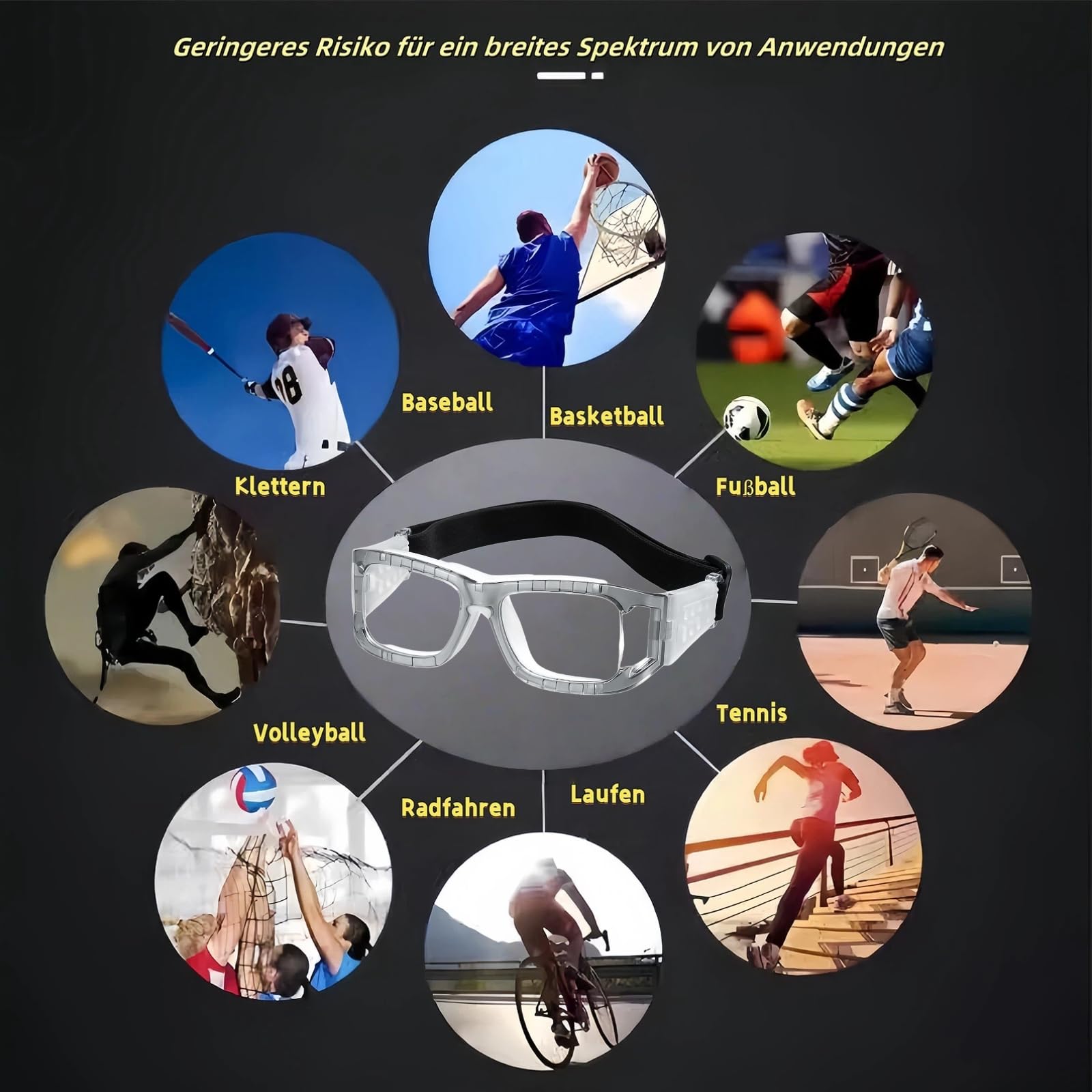Optische Sportbrille, Dioptrien: -0,5-8,0, Fußball, Volleyball, Hockey, Sportbrille für draußen, Schutzbrille, Basketball, Laufen, Radfahren,verstellbares Gummiband