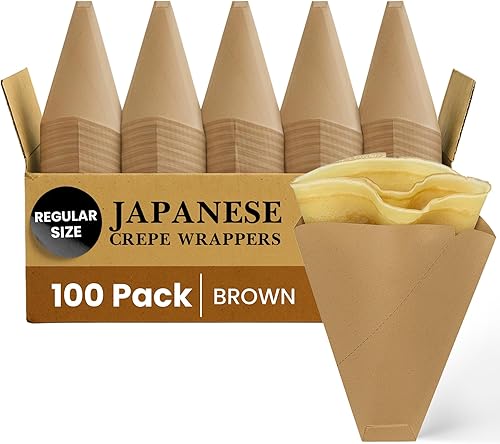Friteshop Eco Brown - Envolturas de crepé japonesas, conos desechables seguros para alimentos para crepes, postres, recipientes de papel resistentes