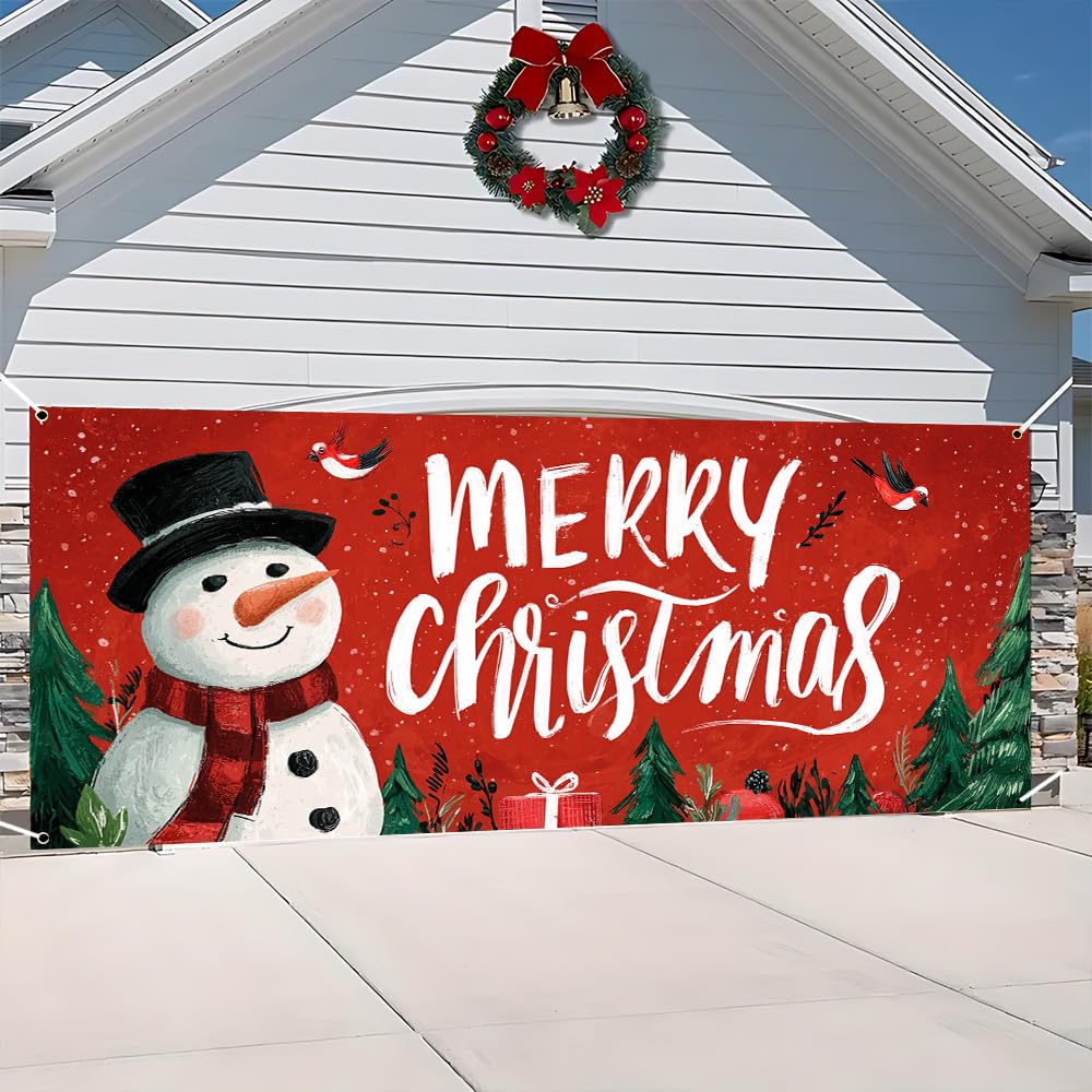 Christmas Garage Door Decorations 6 x 13 ft, Snowman Cover