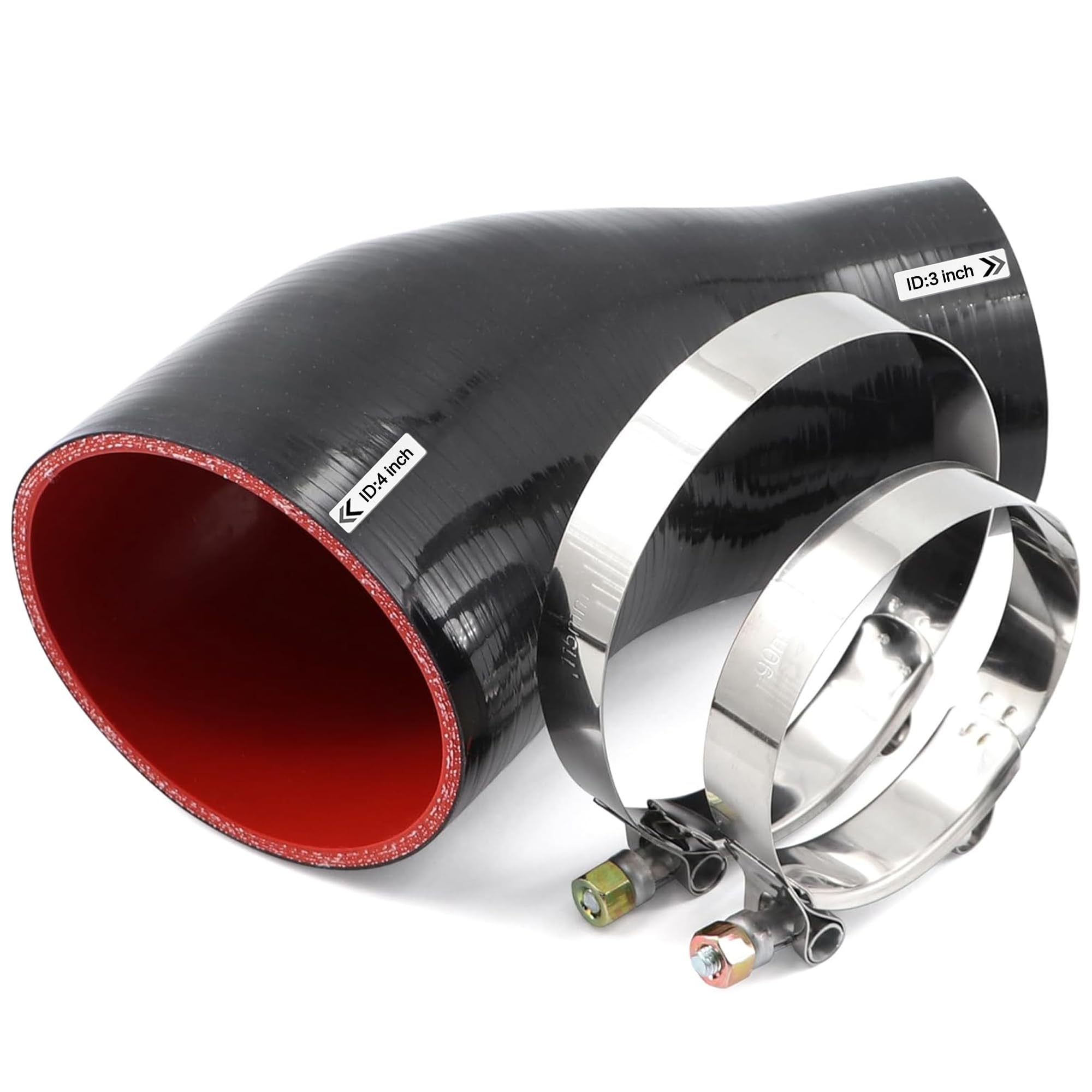 45 Degree ID 3 to 4 inches Elbow Silicone Reducer Coupler Hose 4 Ply Polyester Reinforcement with 2 Steel T Clamps for Intercooler Turbo Intake Pipe