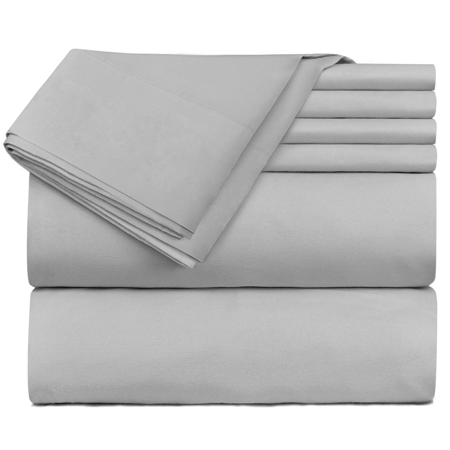 Hearth & Harbor 4 Piece Bed Sheet Set Extra Deep Pocket, Fits Mattress from 18-24 inces Depth, Twin, Silver
