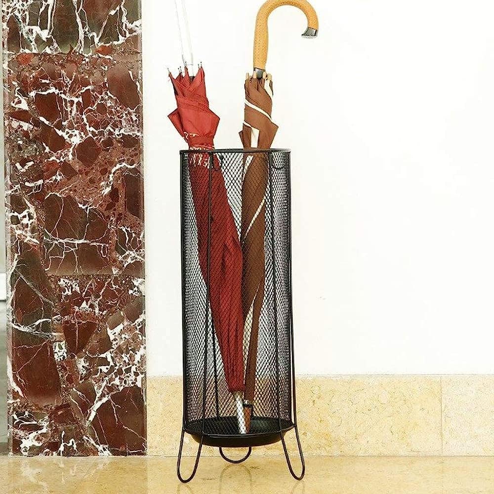Modern Metal Mesh Umbrella Stand, Stylish Round Free-Standing Umbrella Holder for Entryway, Home & Office Décor - Brown