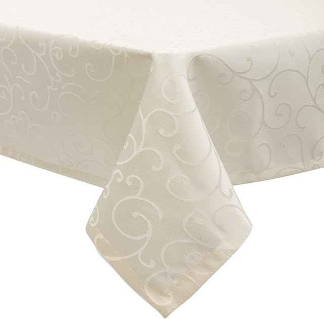 EUGAD Obrus adamaszkowy ornamenty jedwabisty połysk Kringel/Circle Design obrus stołowy z obszyciem, rozmiar i kolor do wyboru, szlachetny obrus na stół, zmywalny, nie wymaga prasowania, prostokątny, 130 x 250 cm, kremowy