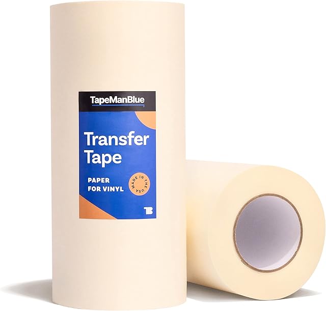 TapeManBlue Transfer Tape for Vinyl, 12 inch x 300 feet, Paper with Layflat Adhesive. American-Made Application Tape for Craft Cutters and Sign Makers