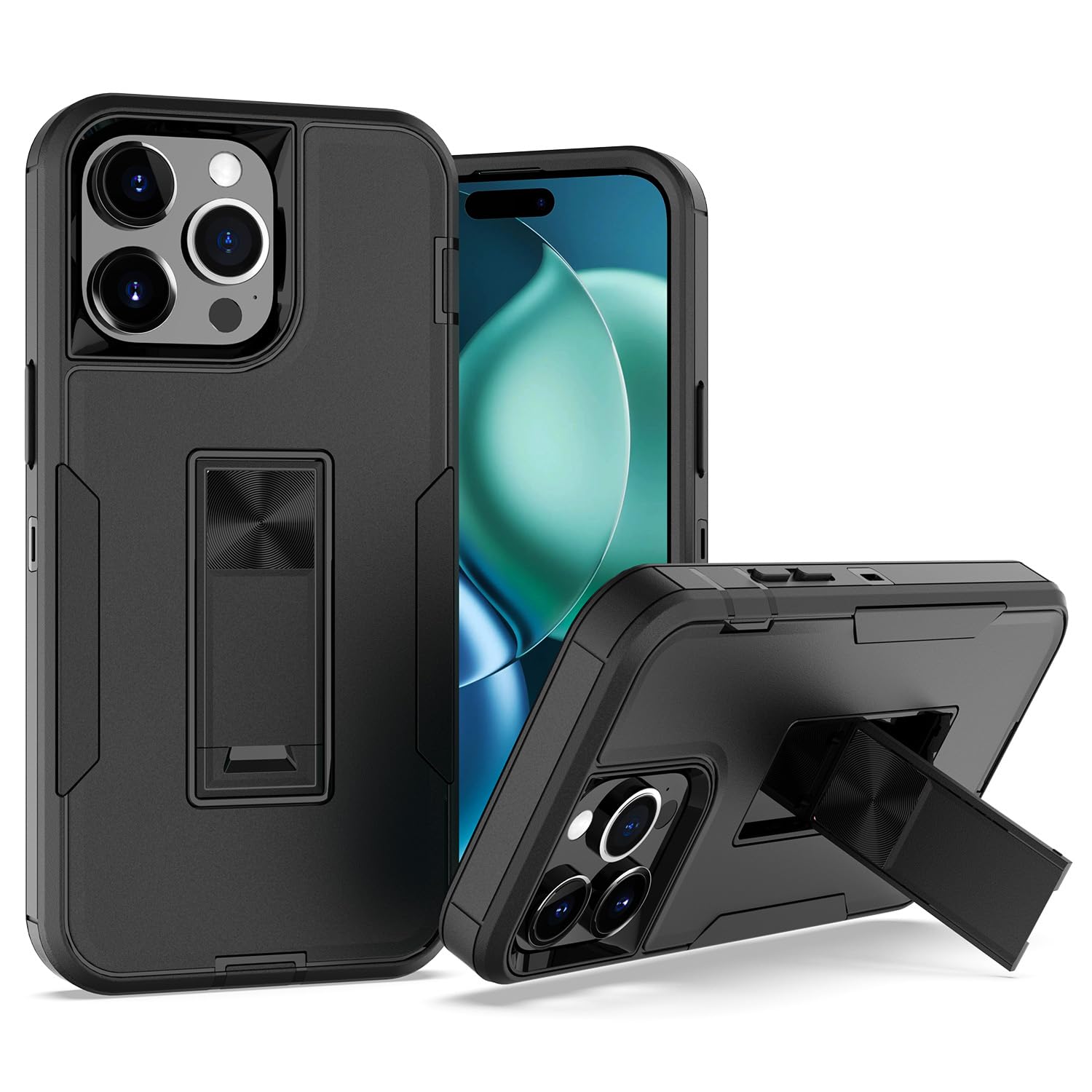 Coque mate iPhone 12 protection antichoc magnétique noire avec béquille - 7