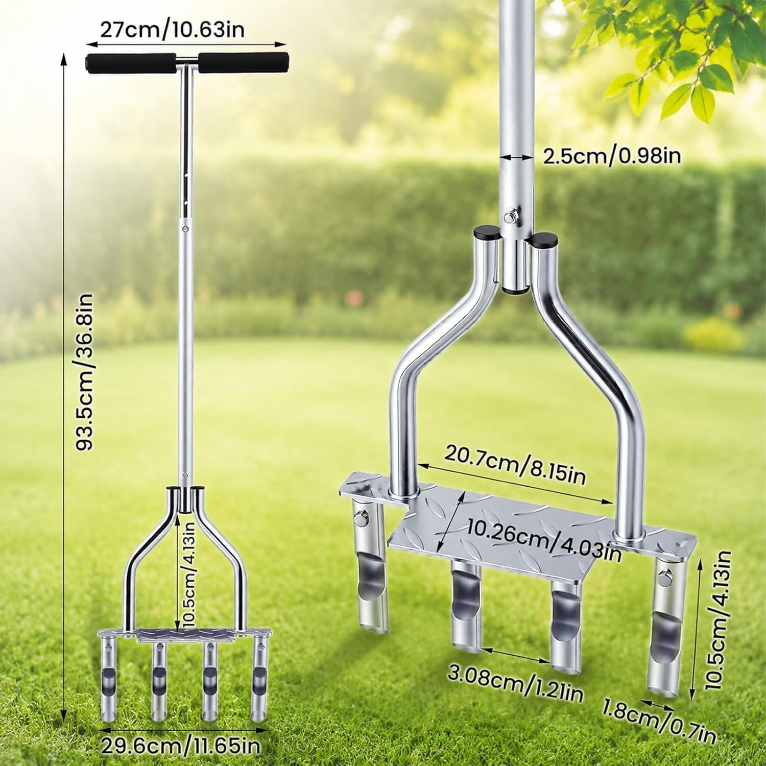 Aerifizierer für Rasen, 4 Zinken Rasenlüfter Aerifizierer, 4 Kern Zinken Gras Manuelle Rasen Hohlspoon Belüfter mit Rutschfestem Griff, Hohlzinken für Verdichtete Böden Hof Garten Werkzeug, Schwarz