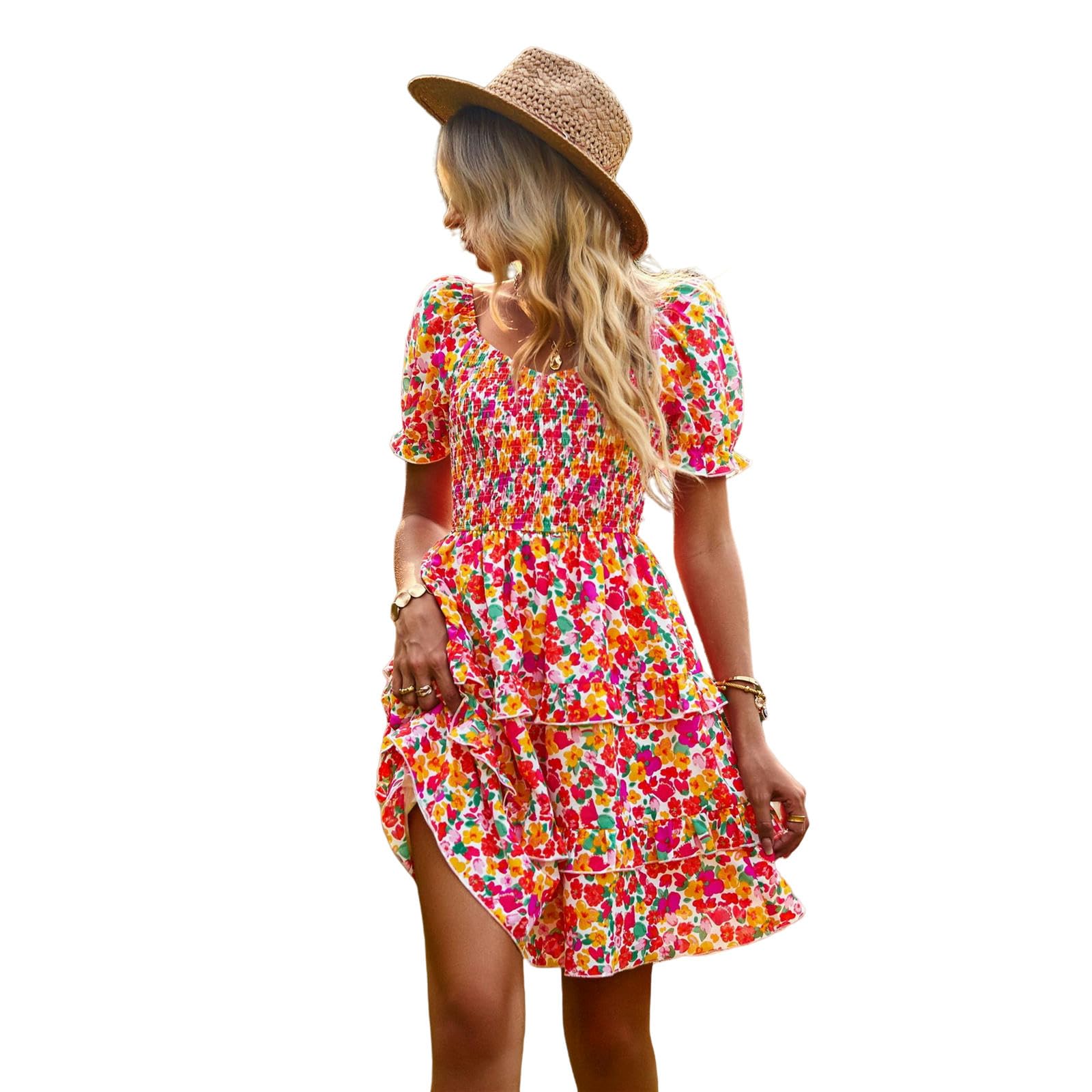 Vestidos de Verano Vestidos de Mujer Vestidos de Flores Vestidos de Mujer Vestidos de Primavera Y Verano Flores Vestidos de Pastel de Manga Corta, HUTALIM, Rosa, m