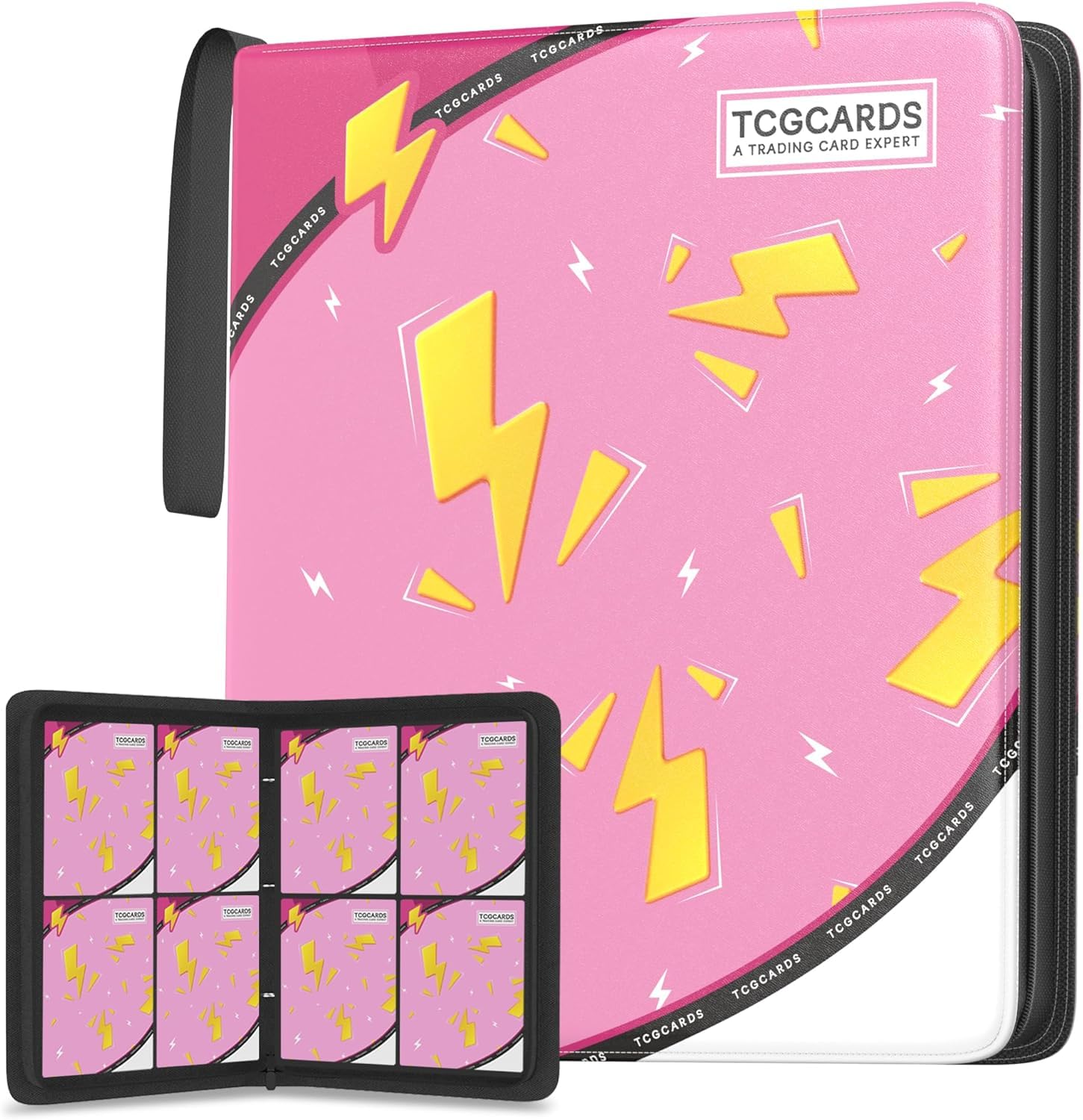 Trading Card Binder 4 Pocket,Card Binder 400 Pockets,Card Book Holder Cards with 50 Removable Sleeves,3-Ring Zip Design MTG/TCG/Sport Collectible Trading Card Albums Gifts (Pink)