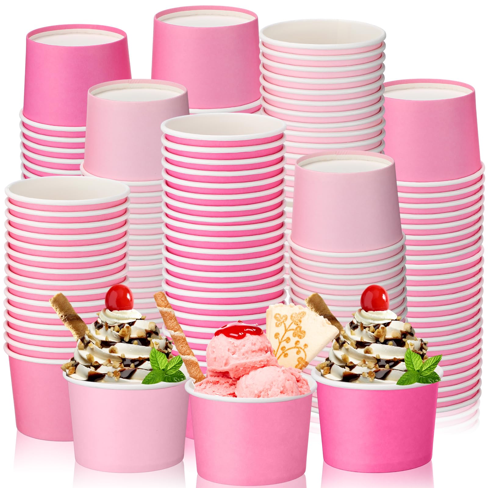 Honeydak 200 Pack 5 oz Ice Cream Cups, Pink Gradient Paper Cups