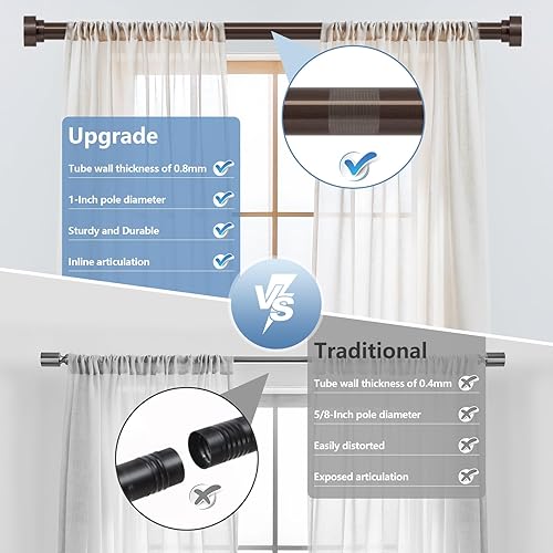 Miniatura 6 de Barras de cortina de bronce para ventanas de 30 a 42 pulgadas (2.5-3.5 pies), barras de cortina resistentes de 1 pulgada de diámetro, barra de