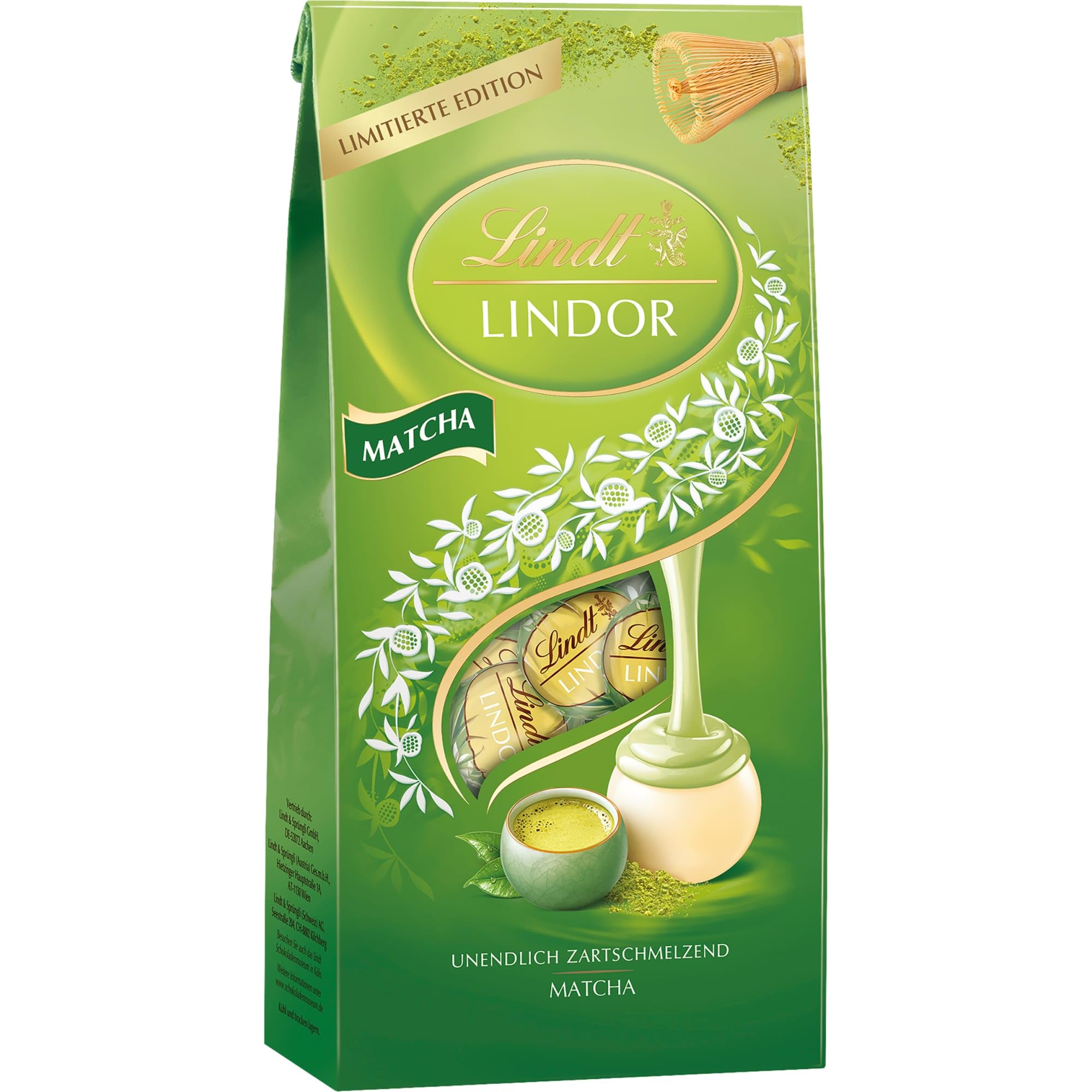 Lindt Schokolade | LINDOR Beutel Matcha | 137g | 10 Kugeln Vollmilch-Schokolade mit zartschmelzender Matcha Füllung | Schokoladen-Geschenk