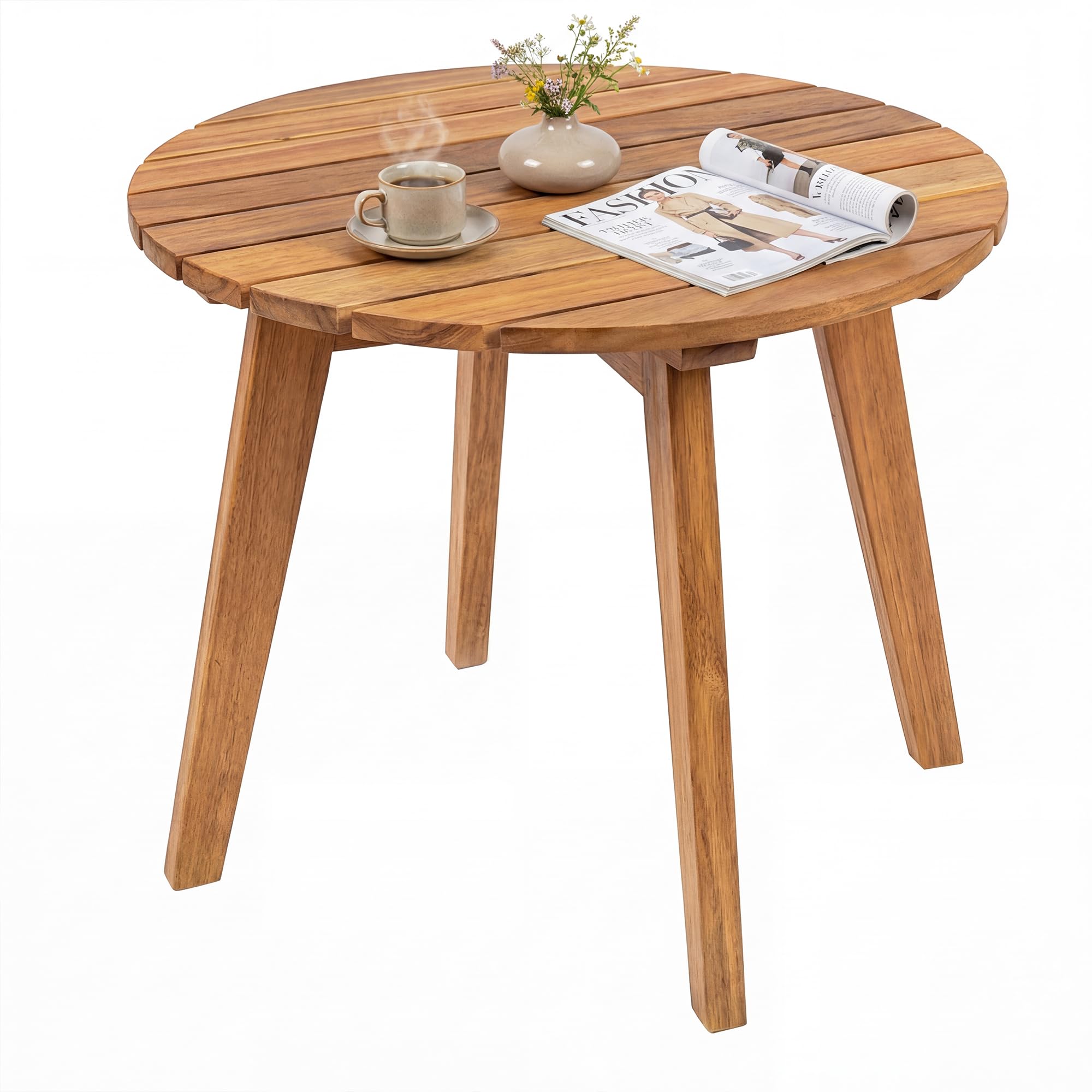 GIANTEX Table Ronde Exterieur Bois Acacia Massif Bout de Canapé Plateau à Lattes Petite Table Basse d'Appoint Jardin Ø 43 x 35 cm Charge 75 kg